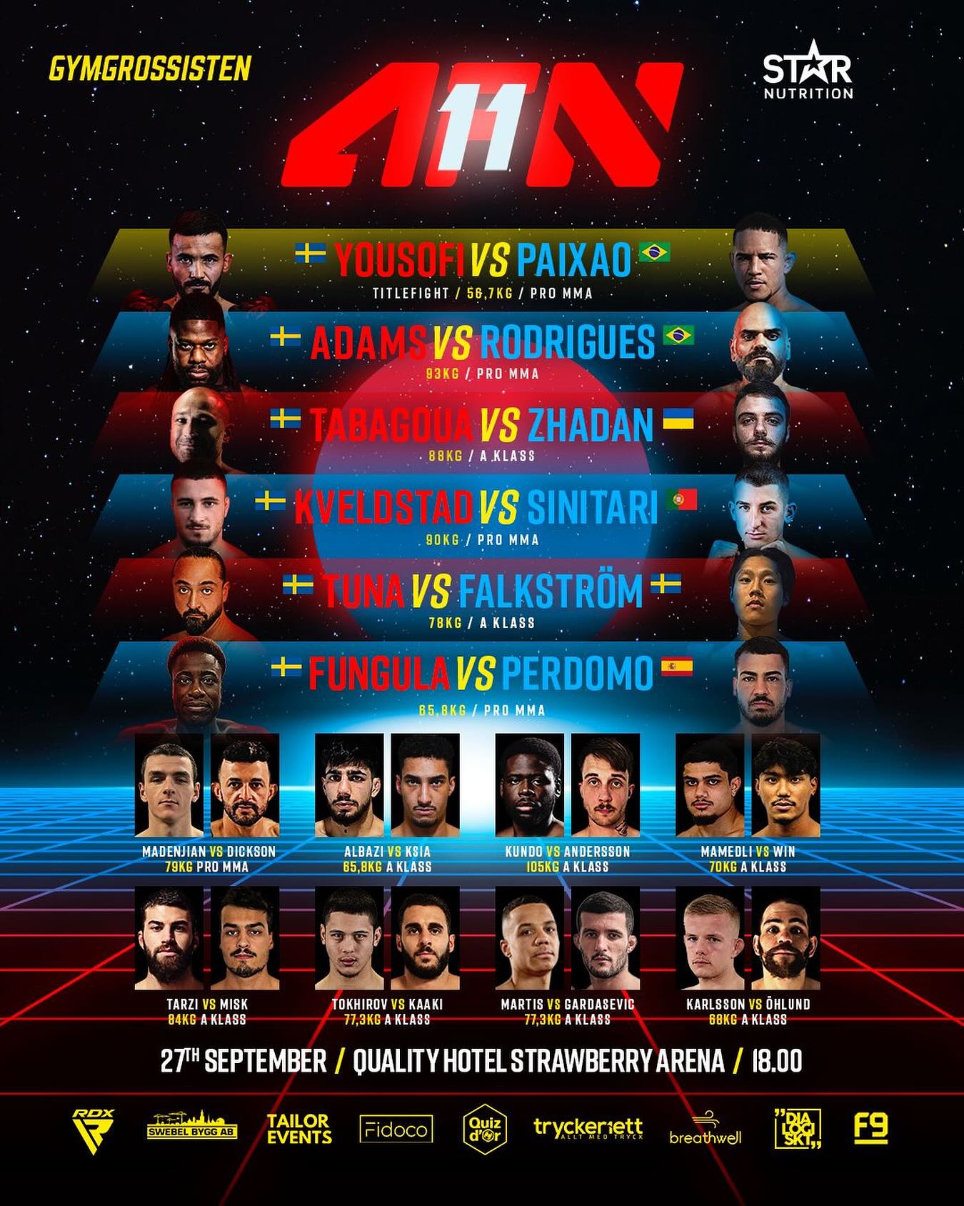 AFN 11 – Nu smäller det! 🔥
Nu på lördag den 27/9 är det dags för fightnight – AFN 11 @afn.mma 🔥
Allstars ställer upp med hela 10 fighters – kom och stötta våra krigare live på plats!
📍 Plats: Quality Hotel Strawberry Arena
🕕 Tid: 18:00 (insläpp från 17.15)
🎟️ Biljetter: www.nortic.se eller via länk i profil
Vi ses på lördag! 🌟