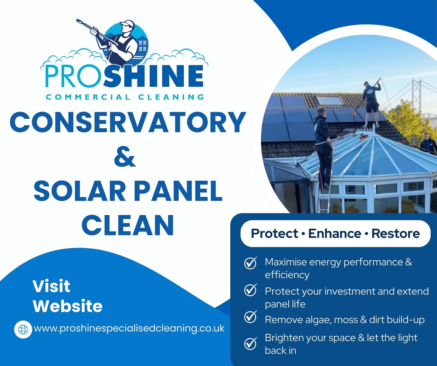 This morning our team were in South Queensferry carrying out a full conservatory and solar panel clean ✨
Did you know? 🌞 Dirt, debris and weather build-up on your solar panels can seriously reduce their efficiency. A professional clean restores performance and helps you get the very best out of your energy system.
We also brought their conservatory back to life by removing grime, streaks and moss to restore that fresh, clear finish your home deserves. 🏡✨
📞 Call us today or 📧 email for your free quote and let ProShine help you get the most out of your home.