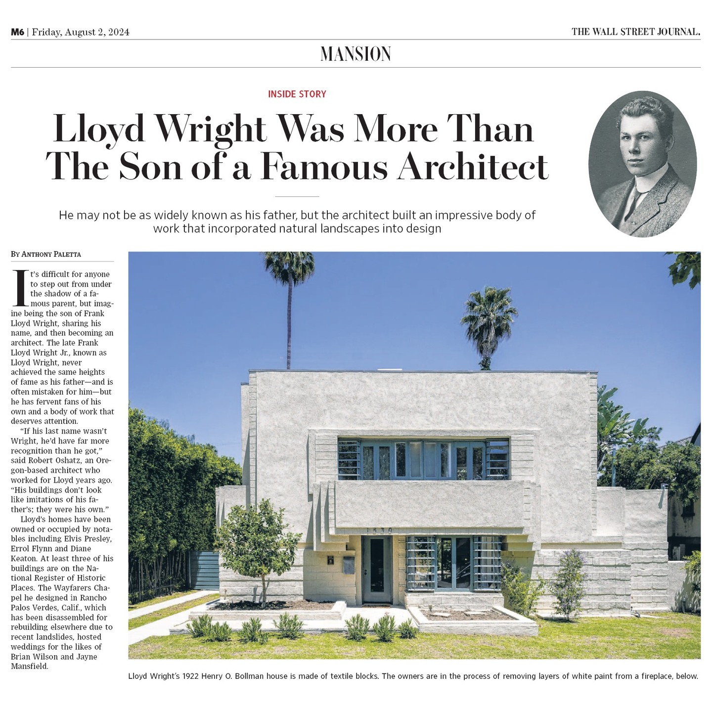 The Wall Street Journal
August 2, 2024
Mansion section
"I personally like Lloyd Wright more than Frank Lloyd Wright. Lloyd Wright is more minimal. More Pure. But just as beautiful."
- David Lynch
#bollmanhouse #lloydwright #architecture #restoration #textileblock #oldhollywood