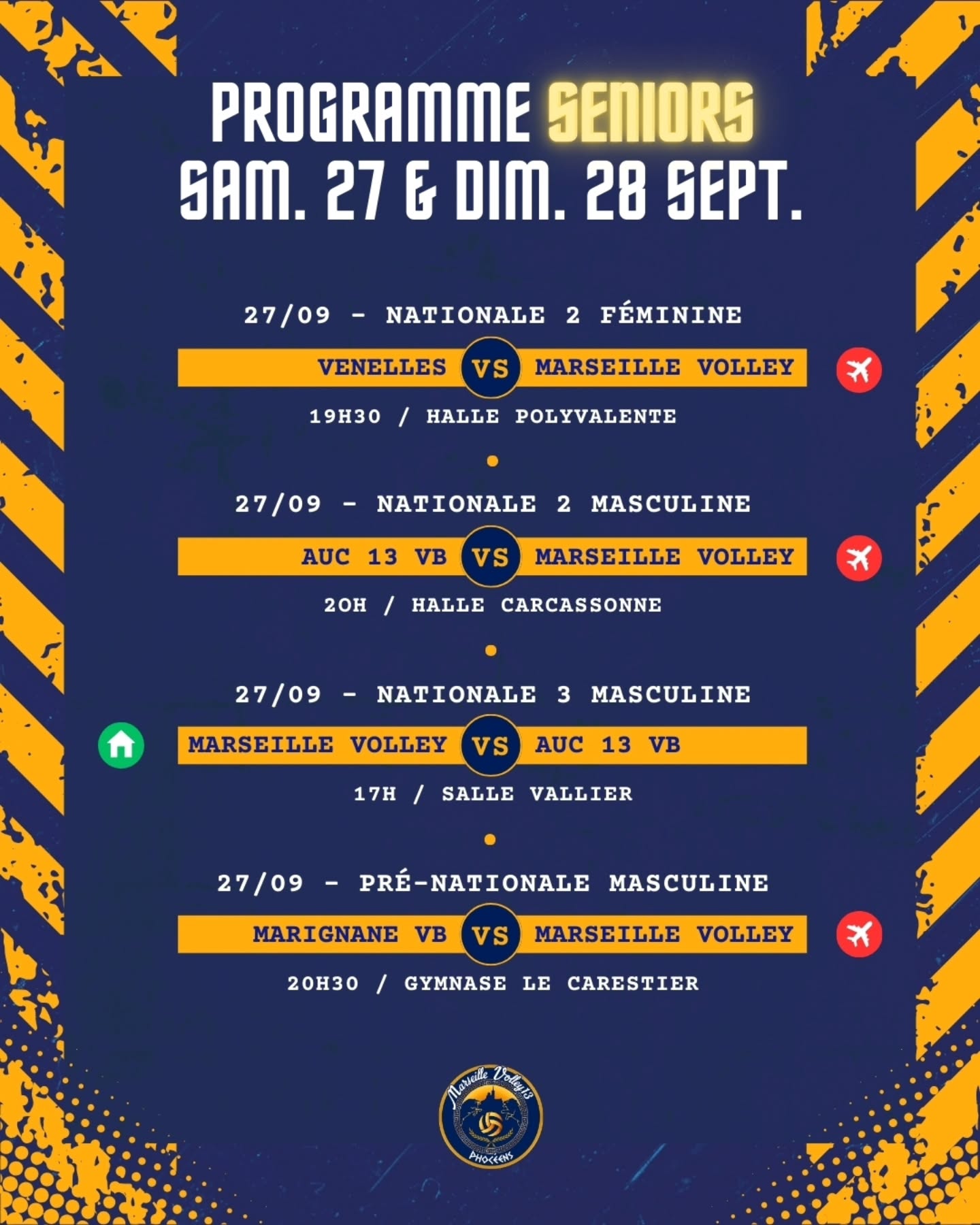 Ça y est, c’est la reprise !! Beaucoup d’excitation à l’approche de cette 1ère journée ! Les nationales 2 féminine et masculine se déplacent chez nos voisins de Venelles et de l’AUC. Pas de quoi effrayer nos supporters qui iront les encourager ! Nos jeunes eux, commencent l'aventure Coupe De France les filles iront à Martigues et les garçons sont à domicile. On espère vous voir nombreux sur les bords de terrain !