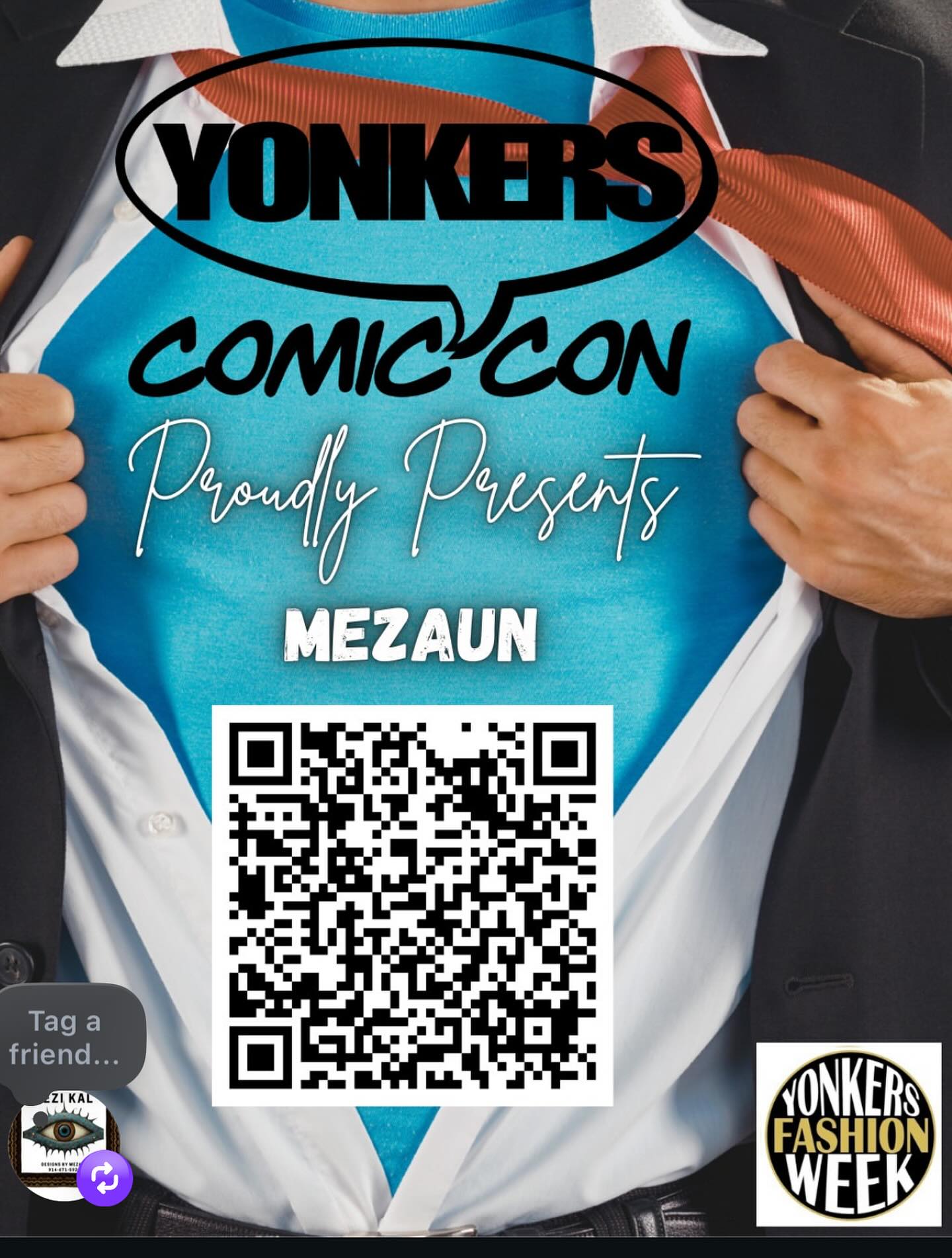 Mezikal will be at Yonkers Comic Von! Scan to see my cosplay design inspiration lineup. #yonkers #yonkerswaterfront #mezikal #sustainblefashion #upcycling #worldphotography #comiccon #orisha