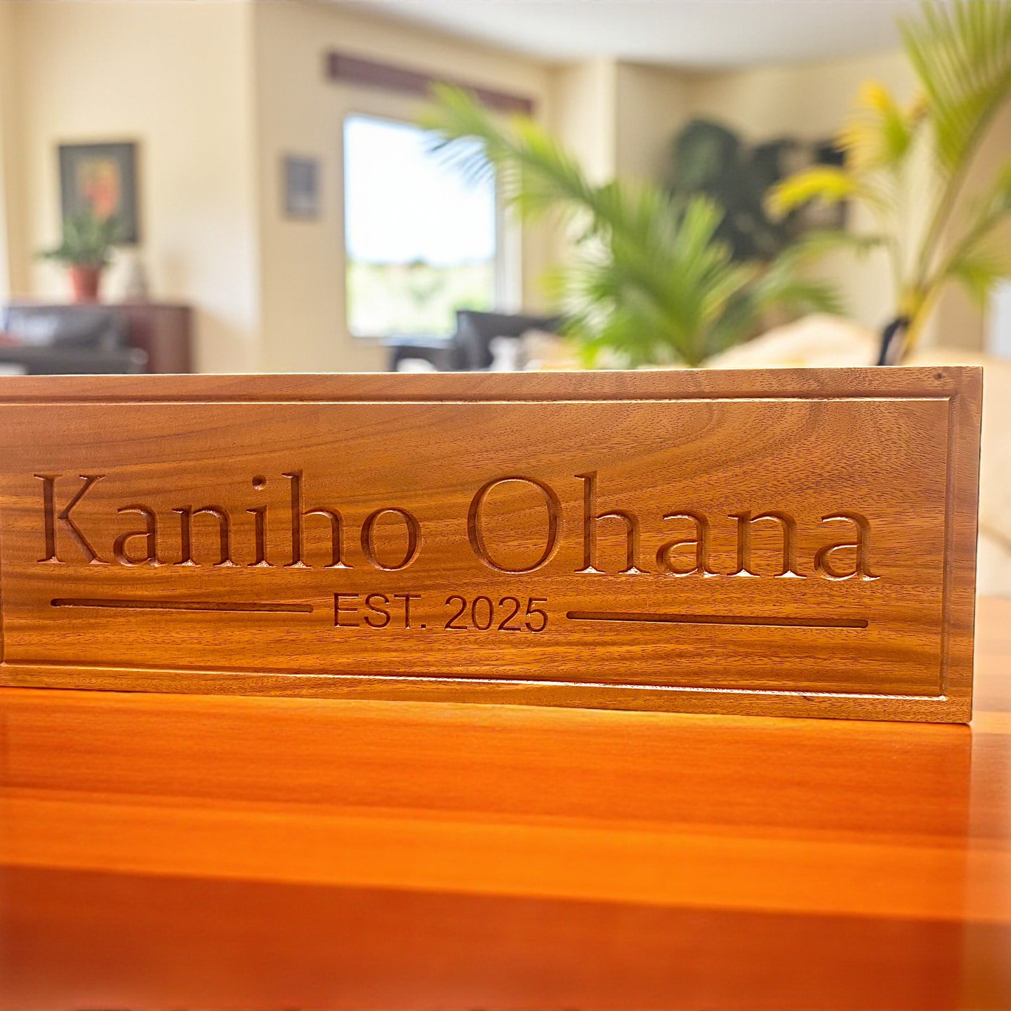 “Fresh from our shop, a monkeypod sign engraved with the last name ‘Kaniho,’ created as a personalized wedding gift.”
#CustomSign #WeddingGift #MadeInHawaii #Monkeypod #woodworkdesignshawaii
#customnamesign