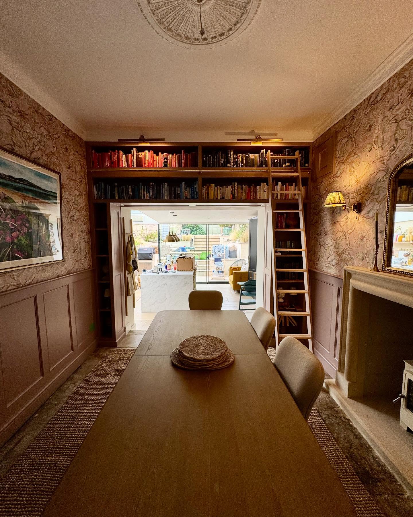 Just some photos of a project from a while ago all painted up and looking lovely. We panelled the room and built a bookcase around the opening with some other cupboards here or there and a secret one in a panel (not so secret now 🤷🏽) scroll to see it in action and wonderfully demonstrated by the client. We're lucky that we get to work for the nicest people, building some really cool things. Lovely stuff #carpentry #bookcase #panel #cupboards #room #bespoke #joinery #bath #bathuk #somerset