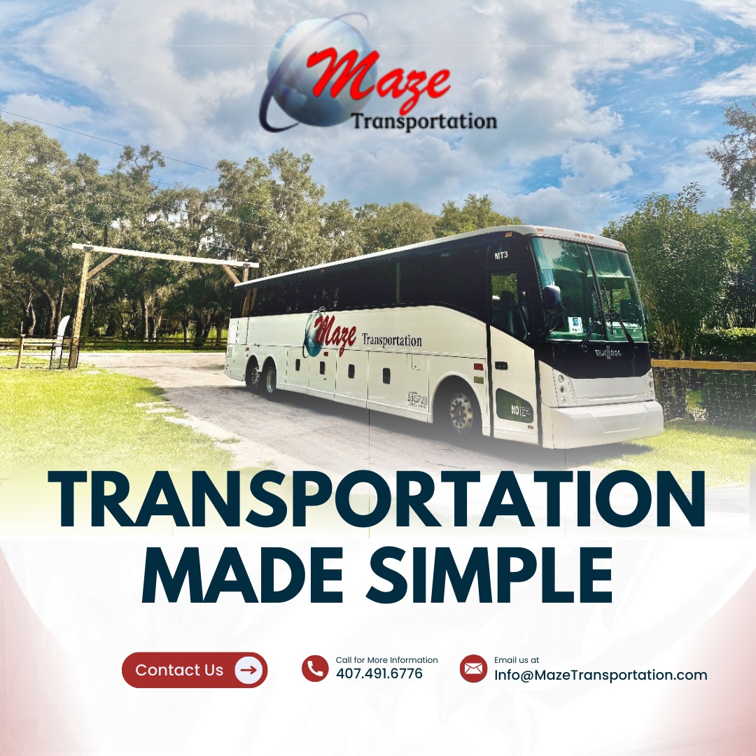 Transportation made simple • Whether it’s company parties, conventions, school trips, or beach outings, Maze Transportation makes group travel easy and reliable. Leave the logistics to us and enjoy the ride. Get your free quote online today at mazetransportation.com