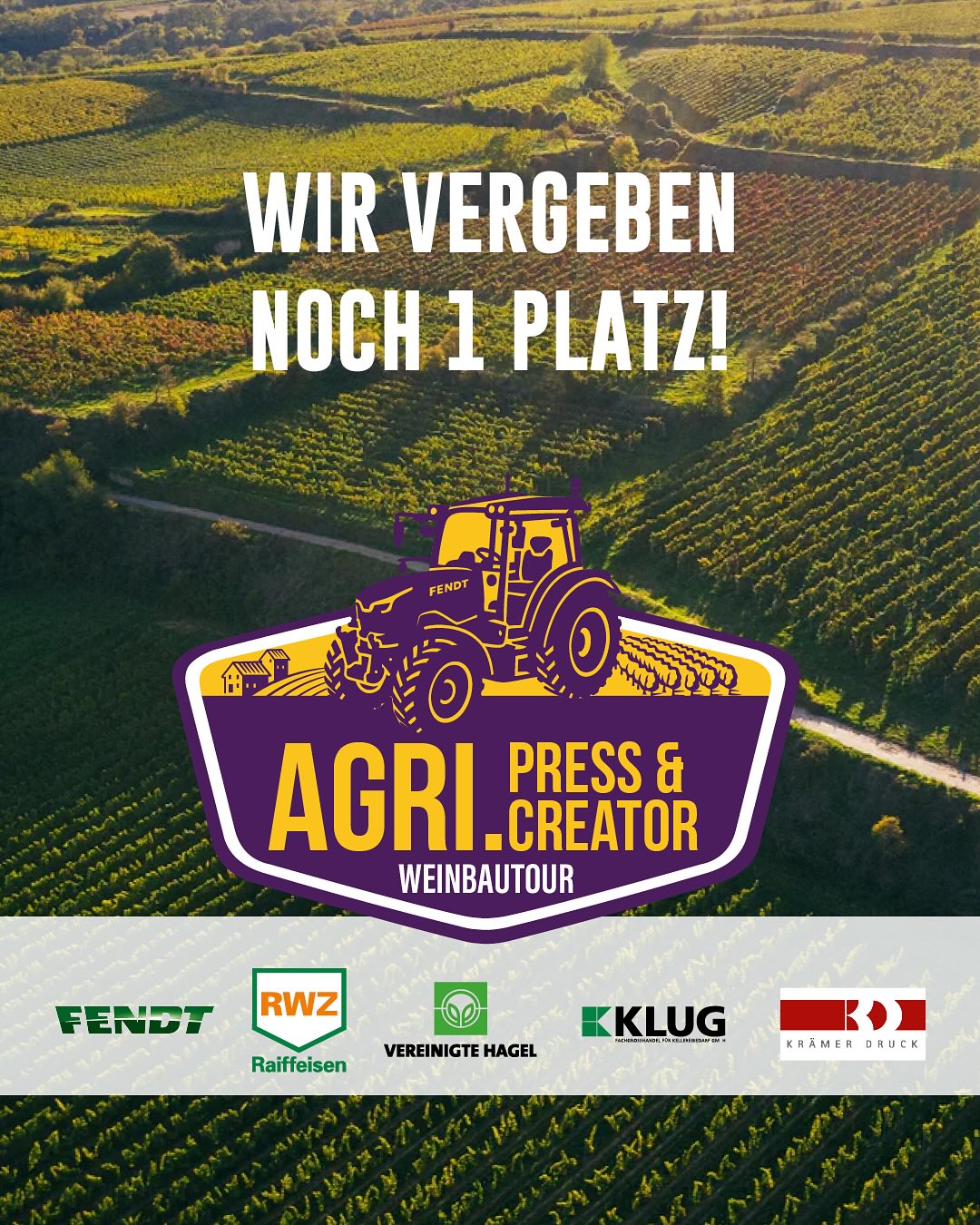 Wir vergeben noch eine Wildcard für die AGRI PRESS & CREATOR WEINBAUTOUR 2025 🎥🍇
📍 23.–24. Oktober | Rheinland-Pfalz
Dich erwarten spannende Neuheiten im Weinbau, inspirierende Betriebe und jede Menge Möglichkeiten für Content-Creation direkt aus der Praxis.
Organisiert in Kooperation mit Fendt, RWZ, Vereinigte Hagel, KRÄMER DRUCK und Klug.
👉 Kommentiere jetzt den Beitrag und begleite uns auf Tour zu den spannendsten Weinbaubetrieben @juliane.eller, @sabrina_becker_weine & @schott_wein!
#weinbau #creatortour #wein #landwirtschaftc