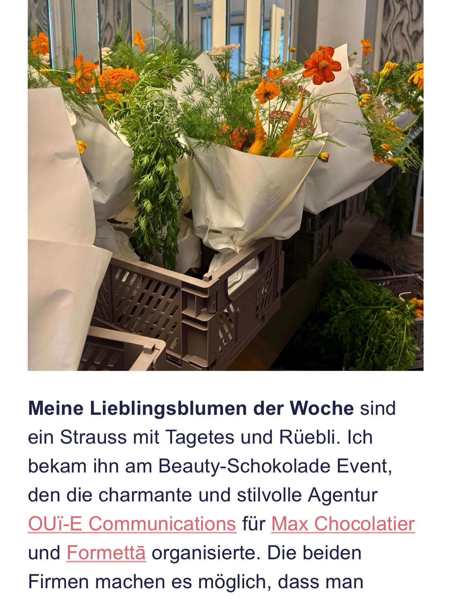 That made my day! Vielen, vielen, vielen Dank!@mariannekohlernizamuddin , @tagesanzeiger . Ein wunderbares Herbstwochenende euch allen! #eatchocolateyouwillglow
Mit @formetta @maxchocolatier @cielovolver @hannahroamswild @draft.thecoffee 🤍✨🫶 Floral artistry : @evoraflowerstudio ✨