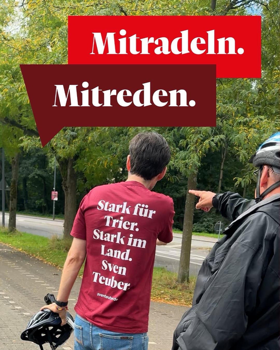 Heute wird wieder geradelt und geredet. Wir sehen uns auf meiner Tour durch Trier. Ich freue mich auf dich. Start um 14 Uhr am Aussichtspunkt Petrisberg, Sickingerstrasse.
#trier #sventeuber #trierimlandtag #fahrrad #radtour #mitreden #mitradeln #spd