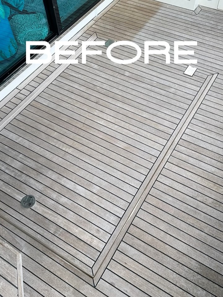 Two tone planks and margin boards for this hand crafted synthetic teak deck. #ebersoldboatworks #syntheticteak #syntheticteakdecking #yacht #yachtlife #yachtlifestyle #yachtrefit #yachtdesign