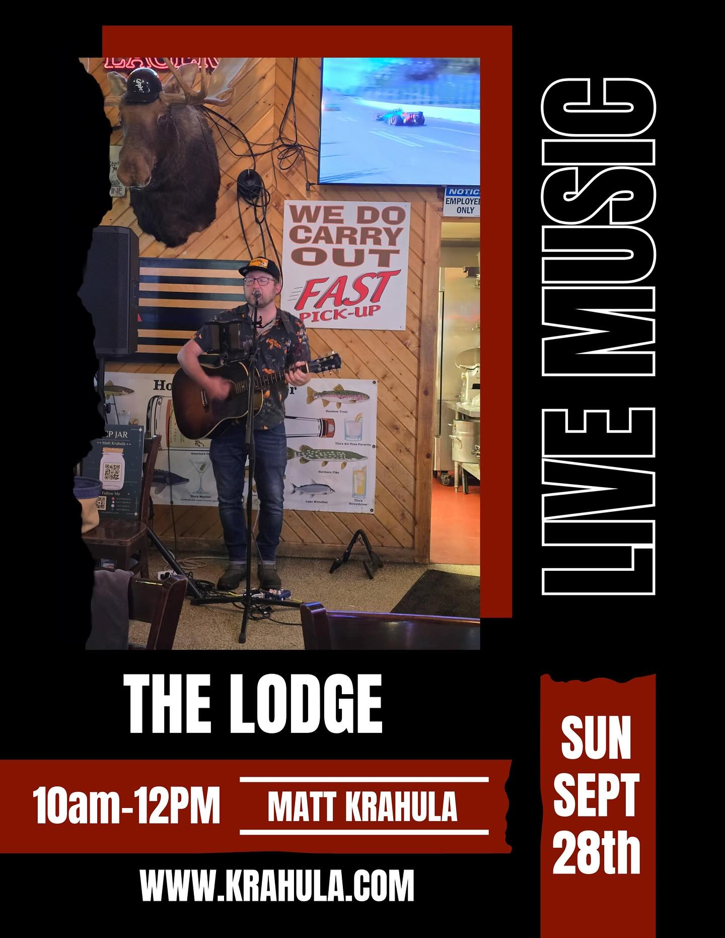 Tomorrow morning! Acoustic Sundays at the @the_lodge_of_antioch_ Come by for a killer breakfast and some live music under the moose by yours truly from 10am-noon.
#livemusic #altfolk #folk #altcountry #acoustic #underthemoose #antioch #midwest #giglife #diy