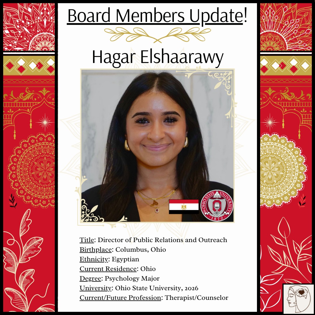 We are excited to welcome the newest member of our organization, Hagar Elshaarawy!
As a psychology major and Arab American, Hagar is passionate about bridging her academic interests with her cultural identity. She was drawn to AAMHA’s mission of destigmatizing mental health and expanding access to culturally competent care for Arab American communities.
In addition to her role with AAMHA, Hagar serves as Co-President of the Egyptian Student Association at Ohio State University, where she works to celebrate culture and foster belonging among her peers.
Through her work on the board, Hagar hopes to reach individuals who may not always seek help on their own and create meaningful connections with those who share similar experiences. With enthusiasm and dedication, she is committed to building supportive communities that prioritize mental health and to making a positive impact through advocacy and awareness.
We are honored to have Hagar on our team and are excited about the contributions she will bring to our mission.
She will serve as the Director of Public Relations and Outreach and work alongside our President, Omar Ammari, in managing AAMHA's social media accounts.
Learn more about Hagar: https://www.arabmentalhealth.org/about-us/hagar-elshaarawy
#AAMHA #arabamericanmentalhealth #endthestigma #mentalhealthmatters #arabs #arabamerican #mentalhealth #psychology #culture #culturalcompetence