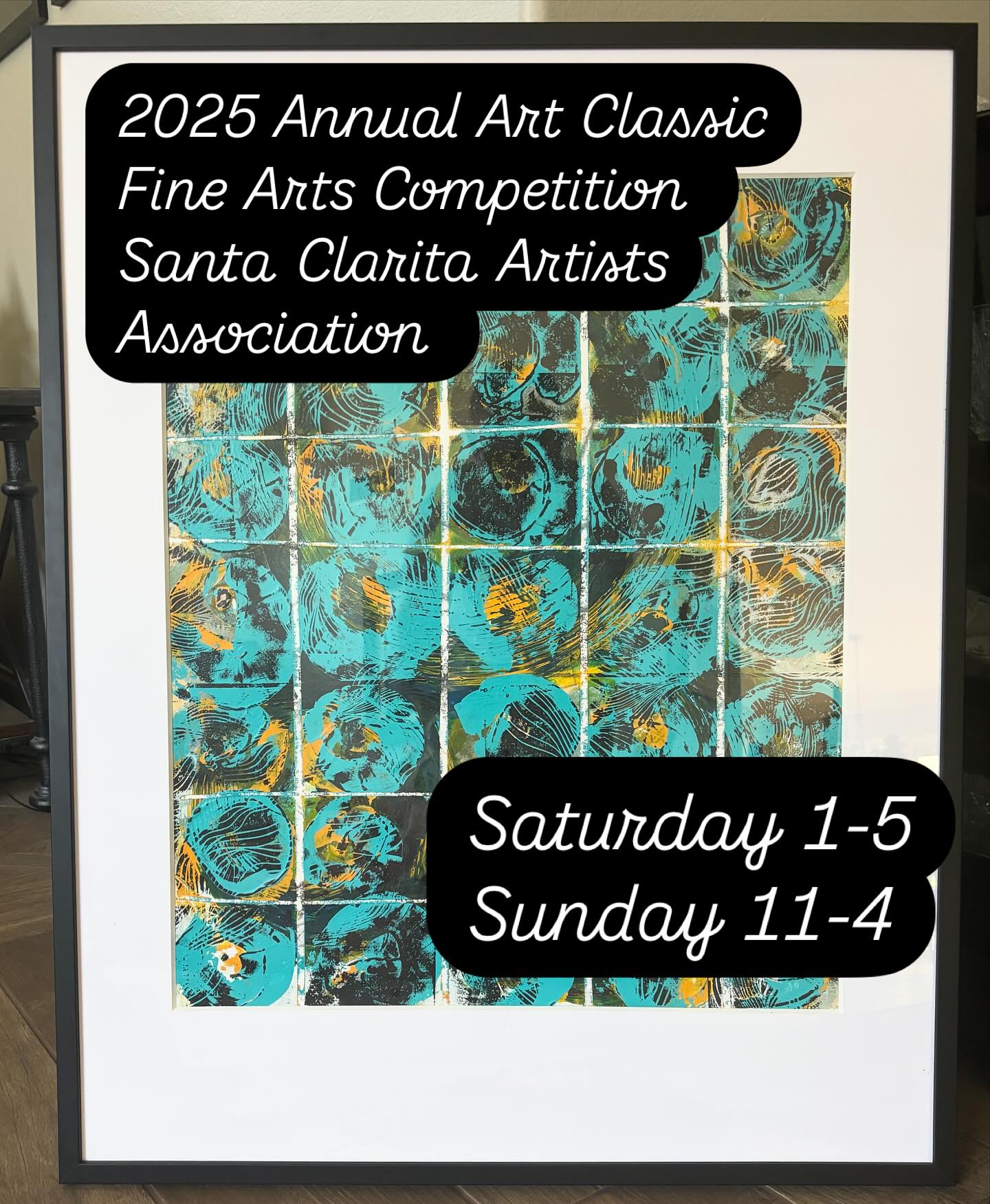 My first California show entry — come check it out. Free food and music 🎶 https://www.santaclaritaartists.org/art-classic-info.html (20880 Centre Point Parkway)