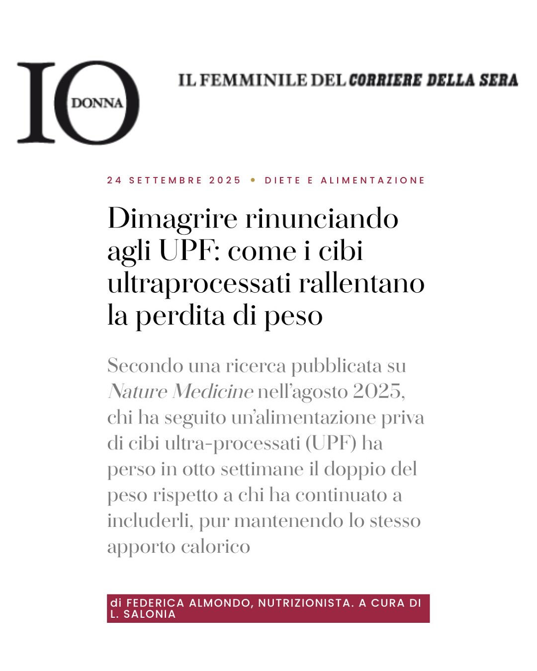 Dimagrire non significa solo mangiare meno, ma mangiare meglio.
Nel mio articolo su @iodonna_it esploro come gli alimenti ultraprocessati interferiscono con il metabolismo e rallentano la perdita di peso, e cosa puoi fare per evitarli con scelte più consapevoli.
Un grazie speciale a @laura__salonia e alla redazione per aver scelto di diffondere questa prospettiva nutritiva.
#UPF #DimagrimentoConsapevole #cibovero #MetabolismoSano #IODonna