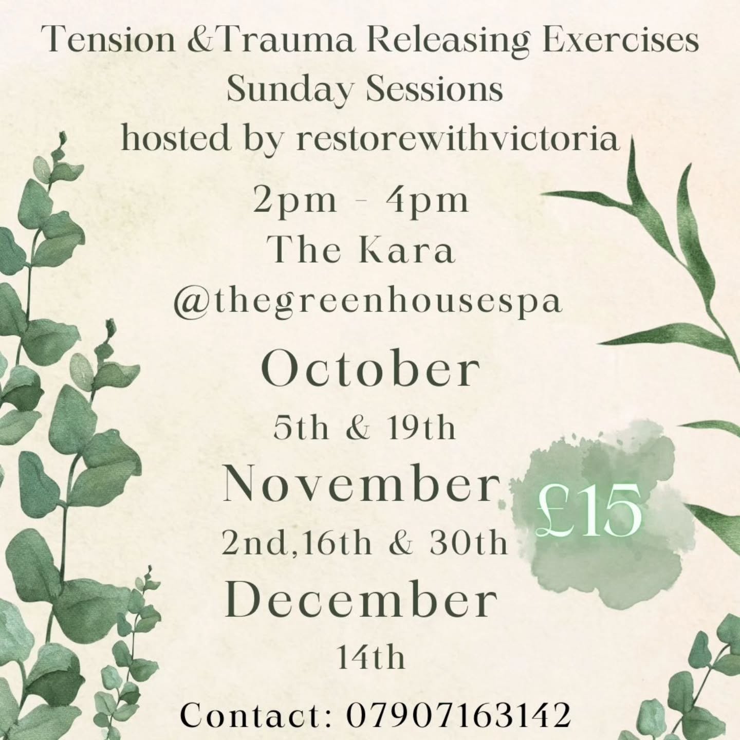 Our final Tension and Trauma Releasing Exercise sessions of the year are out.
You are welcome to join me to learn and listen to your body. Understanding emotion in the physical and allowing yourself a place for peace and restoration.
Message me at restorewithvictoria@gmail.com
Text on 07907163142
If you are new to T.R.E or a regular I look forward to hosting the group sessions again next month and holding this space for our nervous systems to connect and relax together.
Please check out www.restorewithvictoria.com to learn more about T.R.E
Enjoy the quieter pace of Autumn and trust I see you soon 🍁
V