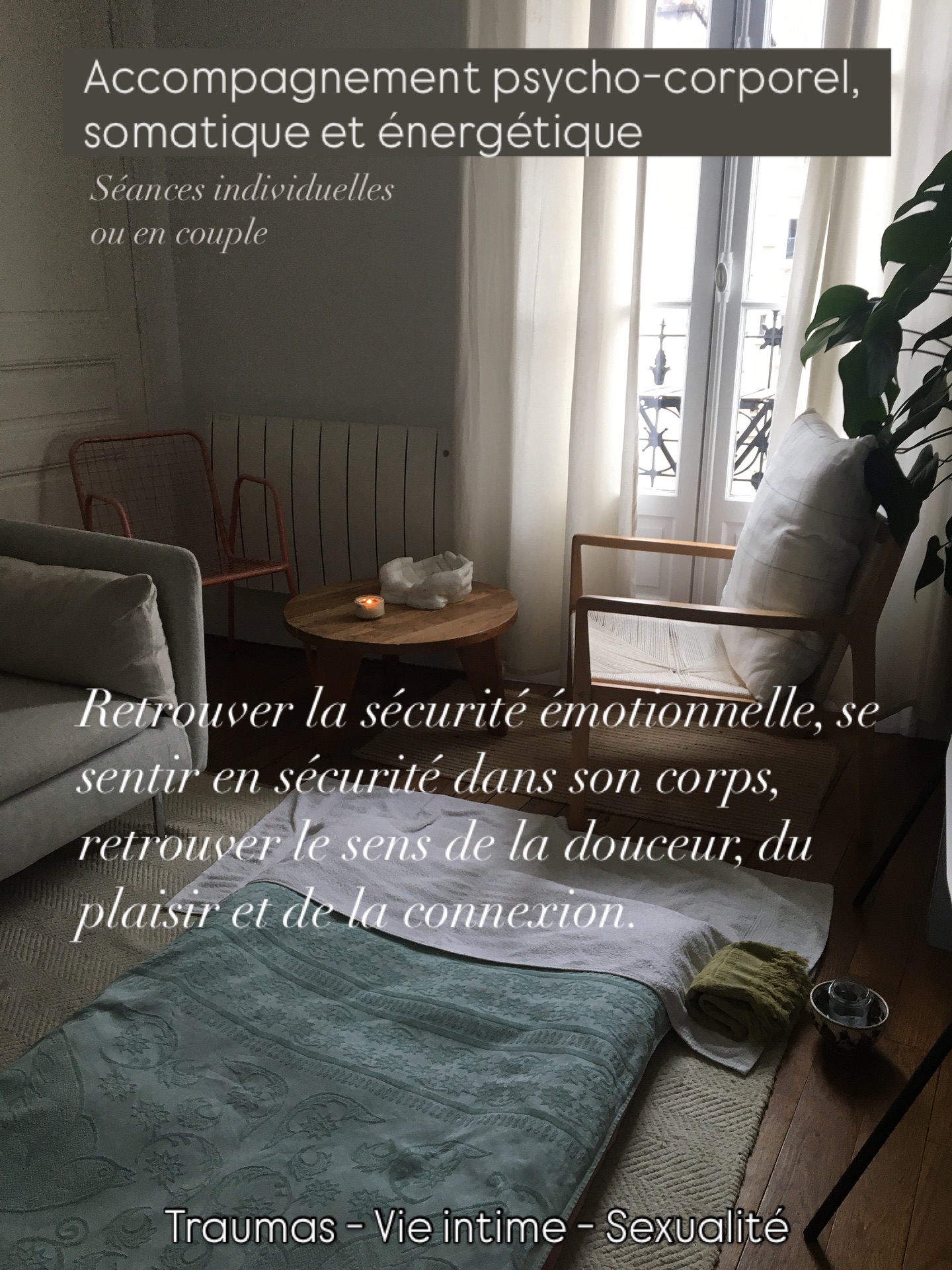 Vers la fin octobre je serai de nouveau de passage à Paris pour accompagner ceux et celles qui le souhaitent sur le chemin de la reconstruction intérieur. En mélangeant somatique, psycho-corporel et énergétique, je vous aide à relier les points entre les espaces fragmentés de votre univers: corps et conscience réunifiés ouvrent la voie vers l’intégrité et l’épanouissement.
Je propose également d’accompagner les couples.
Les infos sont en bio ✨
#somatique #psychocorporel #énergétique #therapeuteholistique #paris #santéholistique #traumatisme #émotions #gestiondustress #anxiété #peur #mieuxêtre