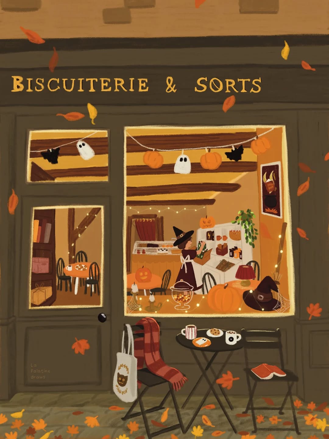 Sans transition, l'automne est là 🎃 À Versailles il est déjà bien installé depuis quelques jours ! Une petite boutique de biscuits et friandises m'a inspiré cette devanture automnale 🍂 #lapalatinedraws #lapalatineboutique #automne #biscuiterie