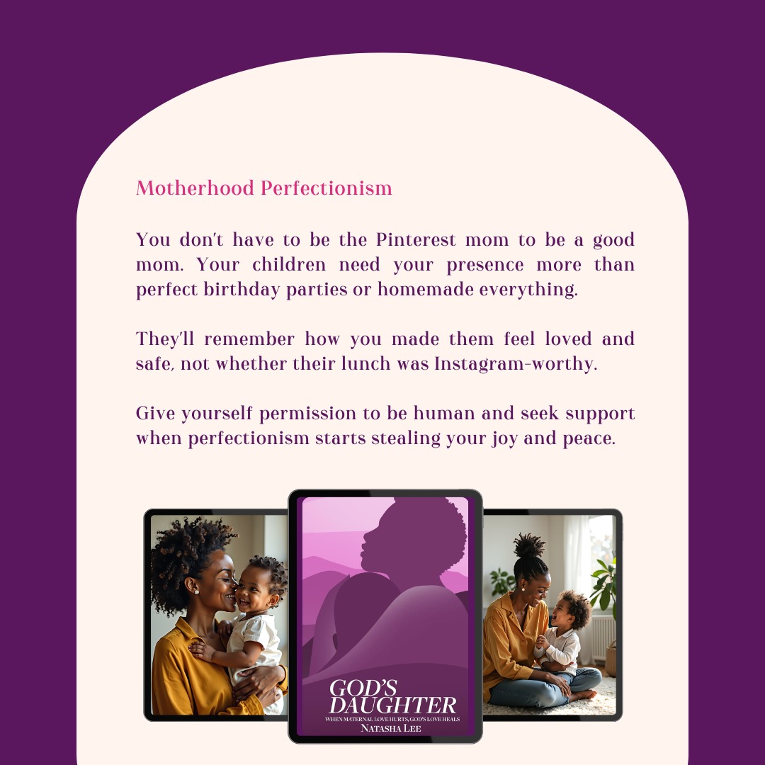 Motherhood Perfectionism
You don't have to be the Pinterest mom to be a good mom.
Your children need your presence more than perfect birthday parties or homemade everything. They'll remember how you made them feel loved and safe, not whether their lunch was Instagram-worthy.
Give yourself permission to be human and seek support when perfectionism starts stealing your joy and peace.
#GodsDaughtersBibleStudy
#HealingThroughScripture
#FaithOverFamilyPain
#BiblicalHealingForWomen
#ToxicMothersHealing
#NatashaLeeGodsDaughters
