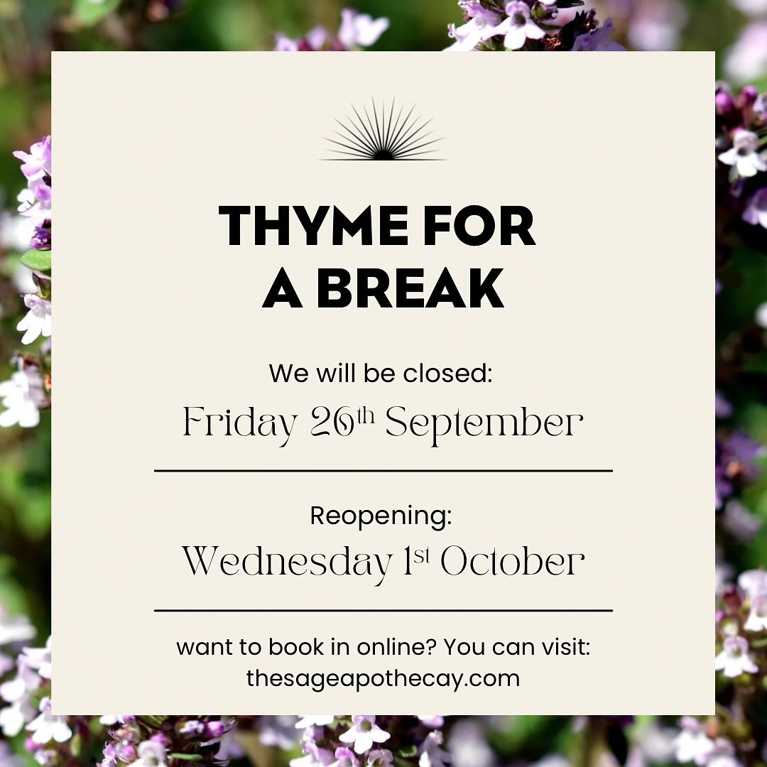 🌿 We’re taking a little break! The apothecary will be closed until Wednesday (October 1st).
We can’t wait to welcome you back with fresh offerings and new vibes. See you on the flip side 🍂💚