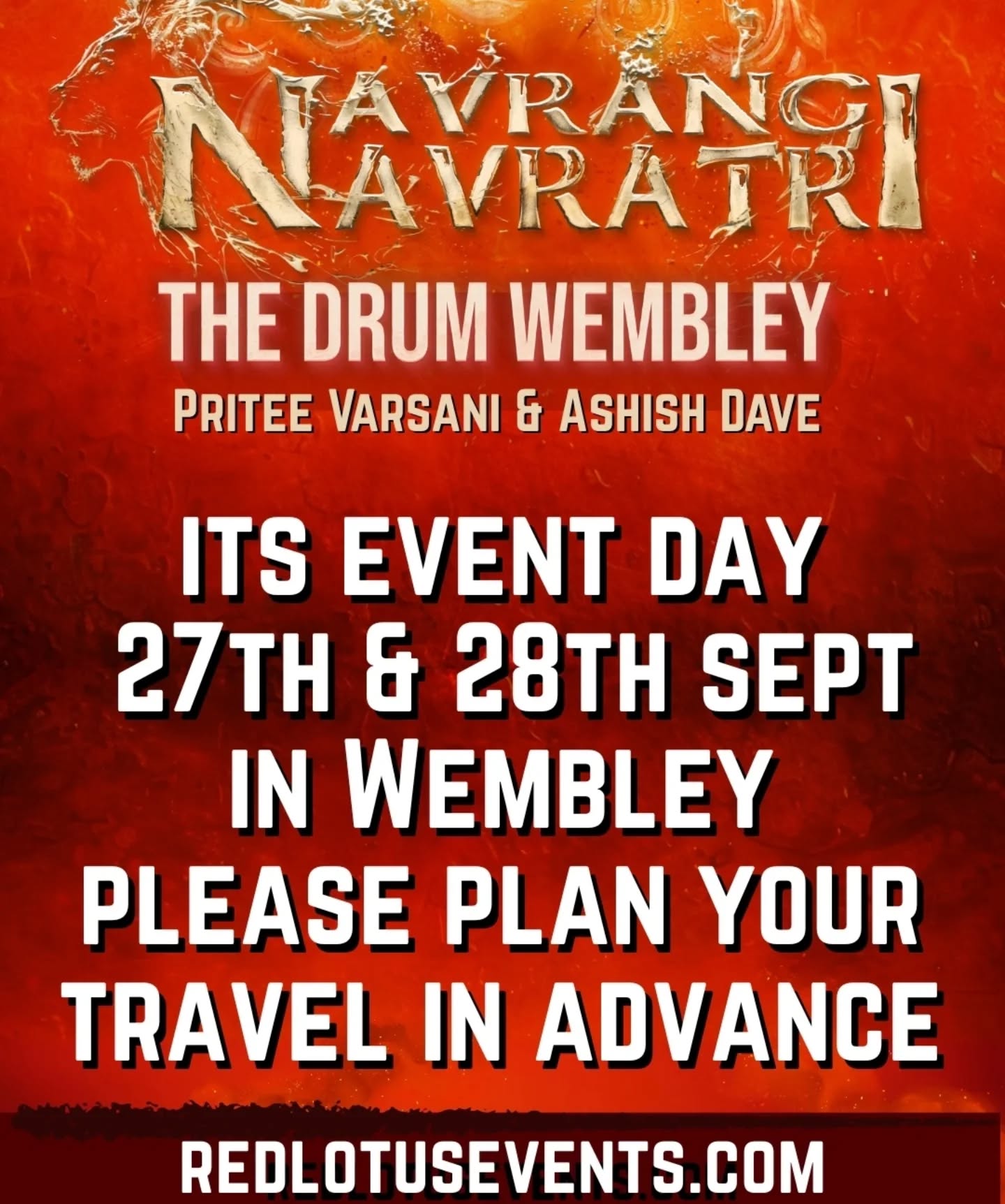 PLEASE NOTE -
TODAY AND TOMORROW THERE IS A MAJOR EVENT IN WEMBLEY PLEASE PLAN YOUR TRAVEL IN ADVANCE.
You can still access the Brent Civic Centre, if you just let the stewards know.
RED LOTUS EVENTS CIC cannot provide any parking. (We really wish we could) so please see the Brent and tfl websites to figure out how you'll be getting here
Can't wait to see you all
Jai mataji