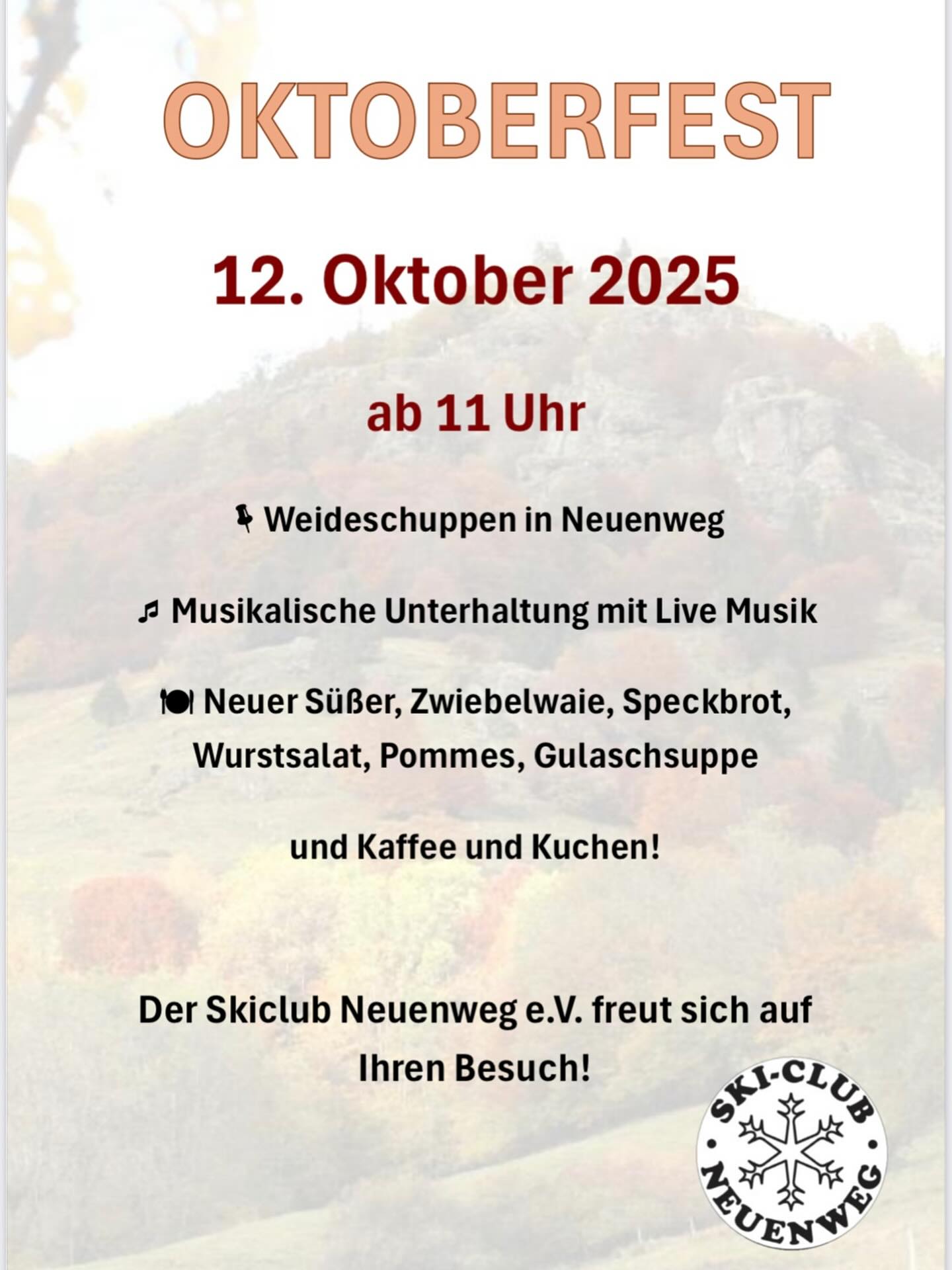 Es ist wieder soweit, wir freuen uns auf euch!🍇🎶🍟
#skiclub #neuenweg #scneuenweg #skiclubneuenweg #oktoberfest #kleineswiesental #belchen
