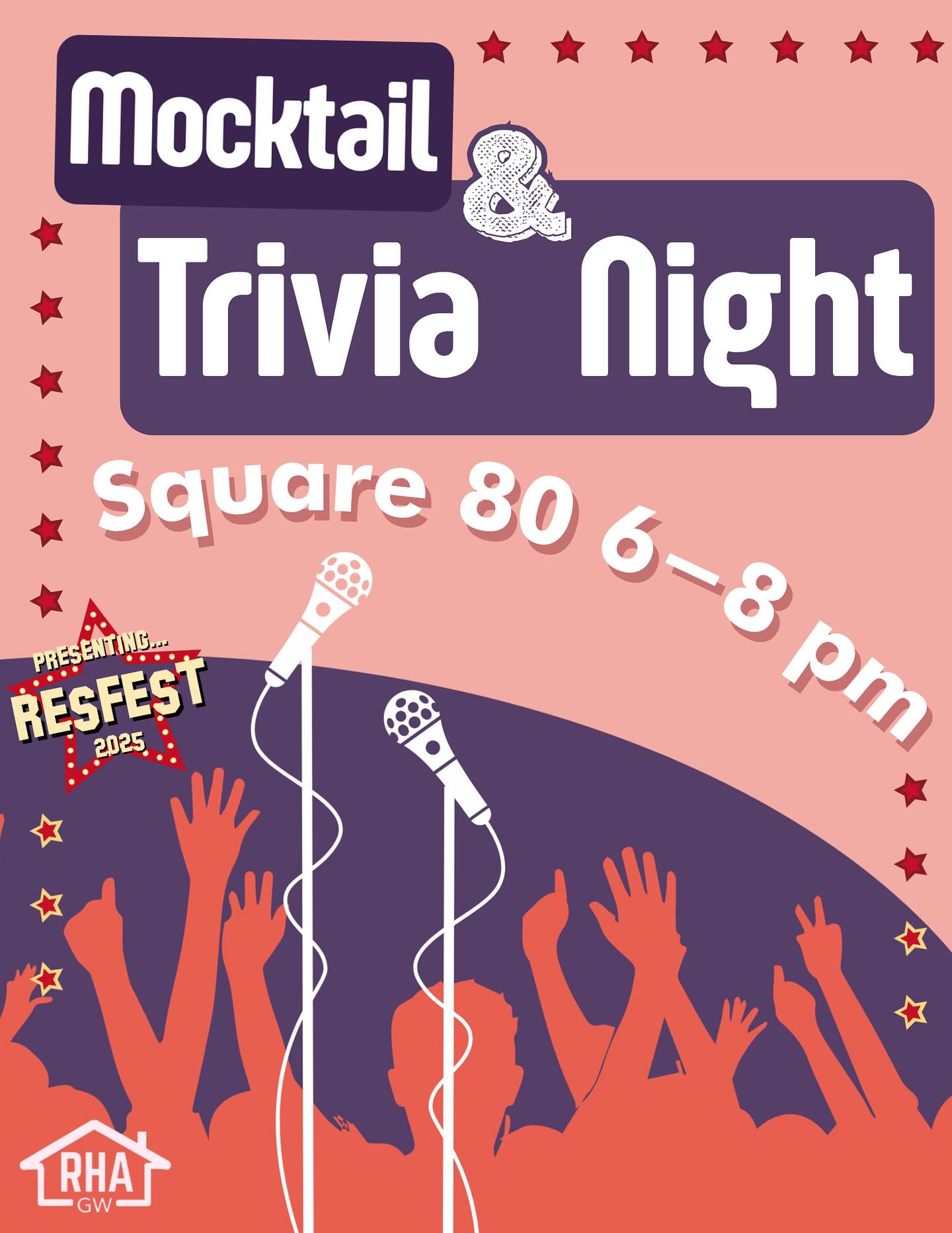 🧋🙋♂️ TODAY IS RESFEST DAY THREE 🤨🧃
ResFest is nothing if not FUN!! Join us this evening to sip on mocktails and put your knowledge to the test at trivia night—there’s a great lineup of prizes waiting for you.
We’ll be in Square 80 from 6PM - 8PM for one of our most anticipated events!!
See you there 🎤🤔
#resfest #resfest25 #rha #hallcouncil