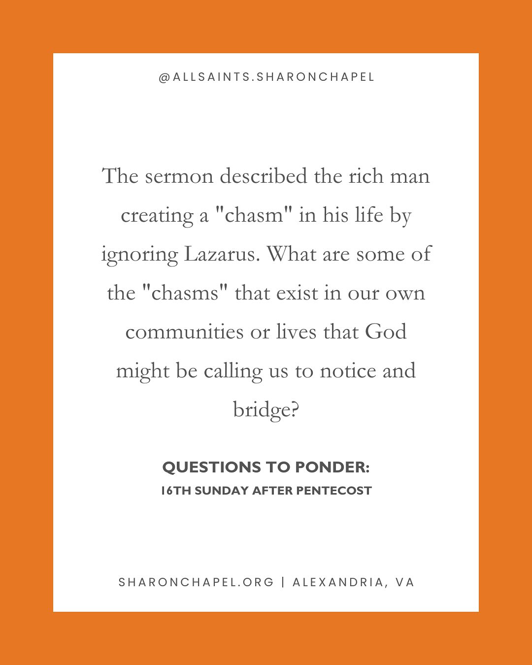 Is wealth a sign of God’s blessing? Is poverty a sign of God’s punishment?
This Sunday, we challenged this common assumption through the parable of the Rich Man and Lazarus. The rich man wasn’t condemned simply for being wealthy, but for the chasm of indifference he allowed to grow between himself and the person suffering at his gate—a chasm that became permanent in the afterlife.
The story is a powerful warning that the gaps we create through our inattention have eternal consequences. Our true calling isn’t to justify our comfort, but to use the resources God has given us to bridge the divides, listen to the prophets, and truly see the Lazarus at our own gate.
#16thSundayAfterPentecost #RichManAndLazarus #Stewardship #Sermon #episcopalchurch