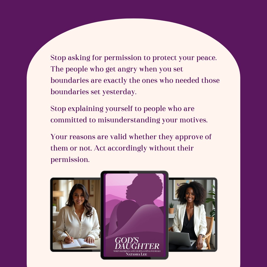 Stop asking for permission to protect your peace. The people who get angry when you set boundaries are exactly the ones who needed those boundaries set yesterday.
Stop explaining yourself to people who are committed to misunderstanding your motives.
Your reasons are valid whether they approve of them or not. Act accordingly without their permission.
#GodsDaughtersBibleStudy
#HealingThroughScripture
#FaithOverFamilyPain
#BiblicalHealingForWomen
#ToxicMothersHealing
#NatashaLeeGodsDaughters