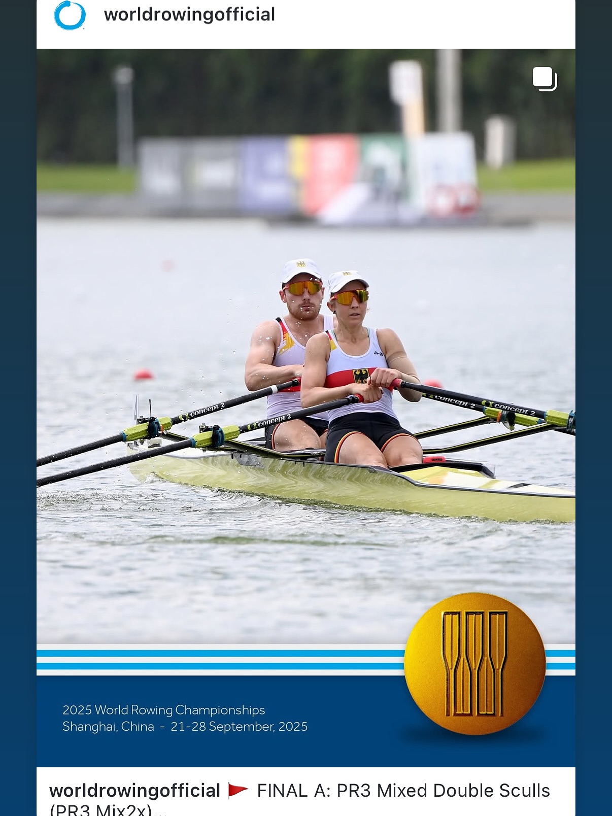 The final para race of the World Rowing Championships in Shanghai is done.
Pictured are the PR3 Mixed Double Sculls medal winners.
Check out World Rowing’s website for more.
PR3 Mix2x = A mixed sex crew of two athletes, both with eligible impairments and each with 2 oars, power their boat using arms & shoulders, trunk and legs on a standard sliding seat.
Interested to learn more or get involved in para rowing?
Check out Para Rowing Foundation’s website.
PRF power athletes with disabilities around the world to fulfil their potential, whatever that looks like, from entry level to elite.
We do this through creation of opportunities and removal of barriers.
In the 2025 World Champs, PRF have directly supported 10 athletes in 4 classifications representing 6 countries competing on the world stage.
#ParaRowing #everyBODYrowing #WRC2025