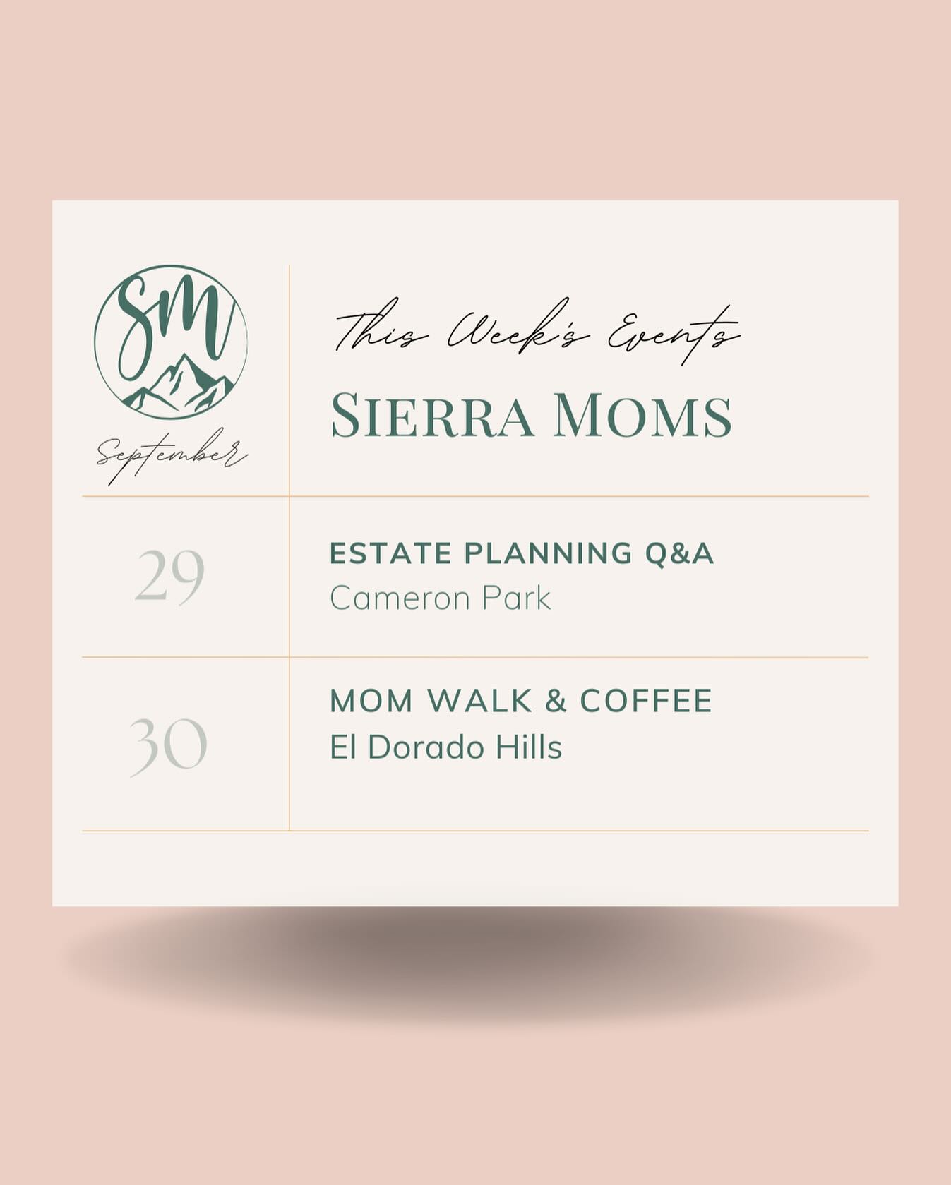 September is almost over, but we’ve got a couple more events! Be sure to come out and join us the next couple days. Tonight we kick off our monthly info nights with a local estate lawyer, then we’ve got a mom walk the following day! Hope to see you there ✨