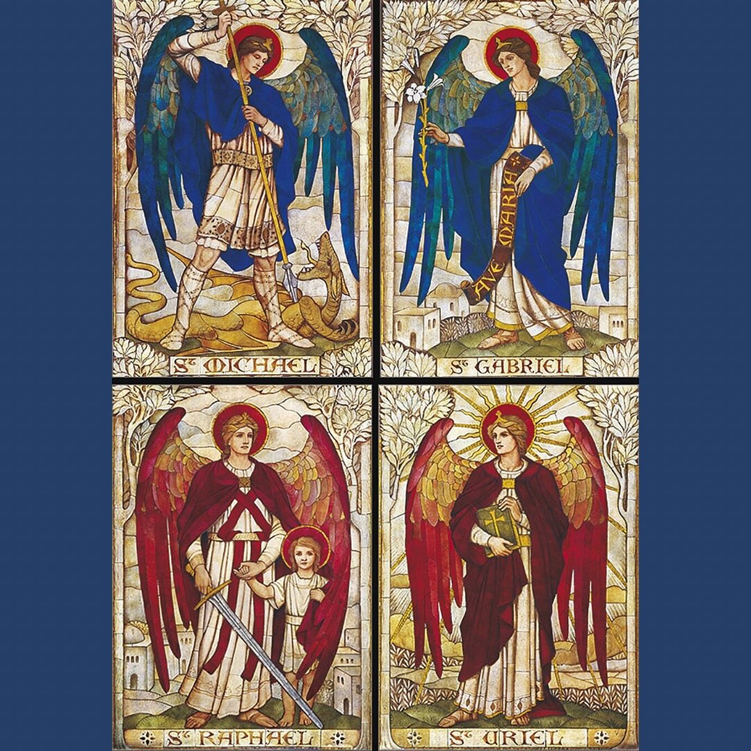 What I do know now is the importance of angels and their power. They are the Lord’s hands and feet in the world, sent by Him to do His work. Like the saints and Mary, they are an in between and mediators that can bring us closer to the Lord and bring Him closer to us. There are three named archangels in the Bible - Raphael, Michael and Gabriel. Although we only know the names of three, the Church recognizes that there are seven that are revealed in Scripture. There is importance in names, a revelation of purpose and mission. I think it is important to note that we should not seek out the names of angels, as the reality of demons who want to trick us and bring us further from the Lord exist.
We should only call upon the angels who the Lord tells us to, specifically Raphael, Michael and Gabriel. So who is this fourth archangel that is named in this stained glass? The other archangels names have come from apocryphal texts outside of the Scripture included in the Bible. These texts can be helpful to us, but we do not need to believe or rely upon them fully in our faith. My guess is that the creators of the stained glass or the priests at the parish had a special interest or care for Uriel, which is why He is included.
•
Image: Four Archangels, James Powell and Sons of the Whitefriars Foundry, 1888. St John’s Church, Warminster, Wiltshire, England.
•
•
#beauty #sacredart #art #adportacaeli #catholic #catholiclifestyle #prayer #faith #truegoodandbeautiful #catholicart #catholicconvert #arthistory #religious #archangels #jamespowellandson #whitefriarfoundry #saintjohnchurch #england #raphael #michael #uriel #gabriel