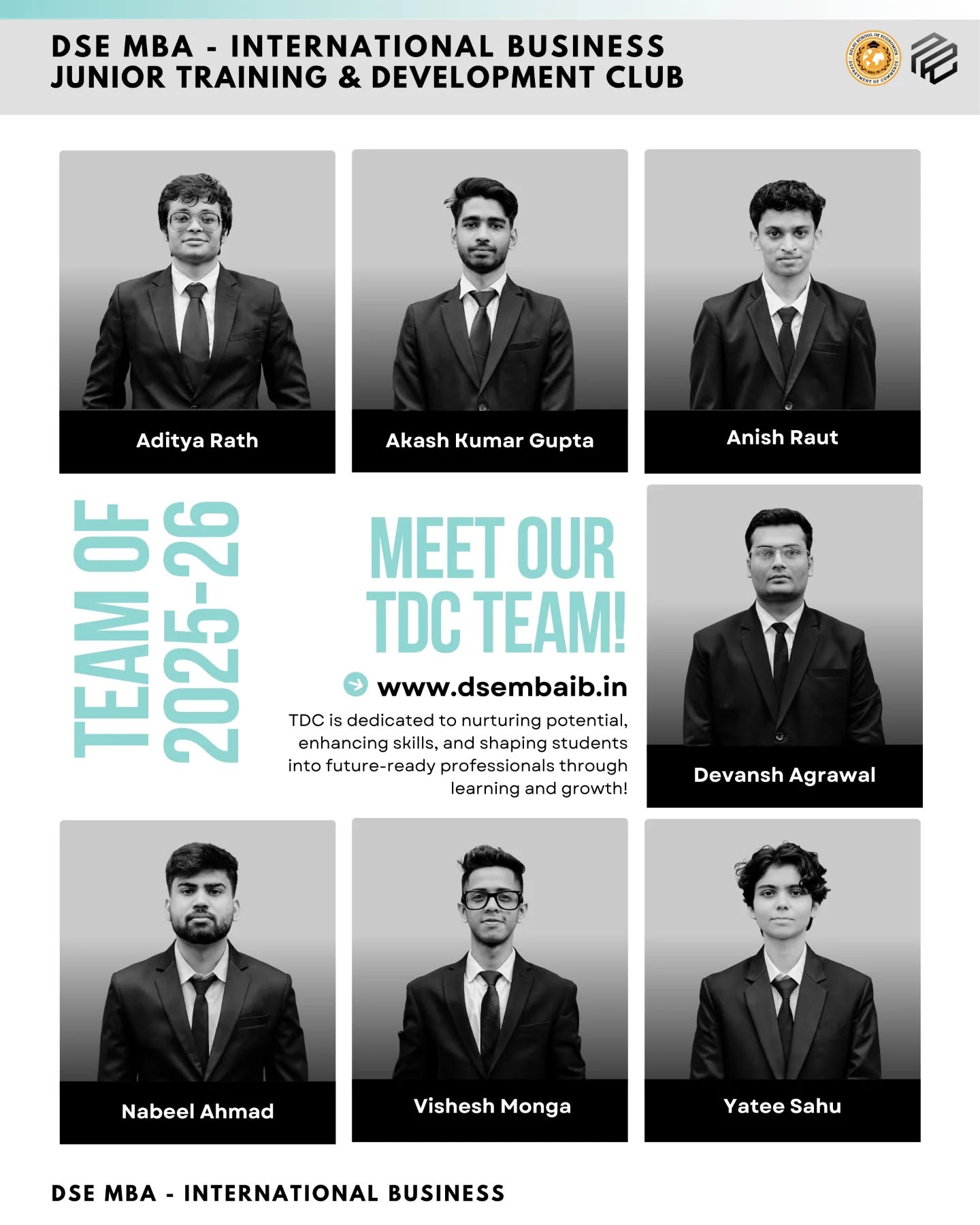 "We are delighted to introduce the Training and Development Club team for MBA (International Business), Department of Commerce, Delhi School of Economics – Batch 2025–27!
The Training and Development Club has always been committed to nurturing skills, fostering personal growth, and empowering students to become future-ready professionals. This new team carries forward that vision, bringing passion, creativity, and dedication to designing workshops, sessions, and initiatives that will equip the batch with the right blend of knowledge and soft skills.
As they begin this exciting journey, we look forward to impactful learning experiences, insightful interactions, and opportunities that will help shape confident leaders of tomorrow. Wishing the team immense success in their tenure!
#DSE #DelhiSchoolOfEconomics #DepartmentOfCommerce #MBAIB #TrainingAndDevelopmentClub #TeamAnnouncement