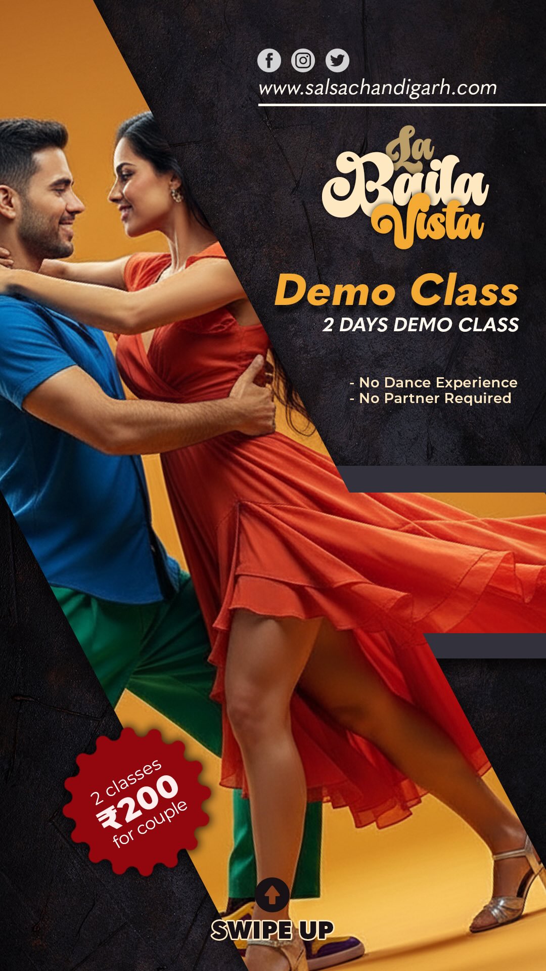 🔥 New Batch Alert – 2-Day Demo Class for Just ₹150/person or ₹200 for couple! 🔥
Ready to step into the world of Salsa & Bachata? Join us for a special 2-day demo class and experience the joy of Latin dancing!
📅 Dates: 4th & 5th August 2025
📍 Venue: Bodyzone Fitness & Spa Gym, SCO 180-187, Sector 9, Chandigarh
🕒 Timings:
➡️ Saturday: 4:30 – 5:30 PM
➡️ Sunday: 12:00 – 1:00 PM