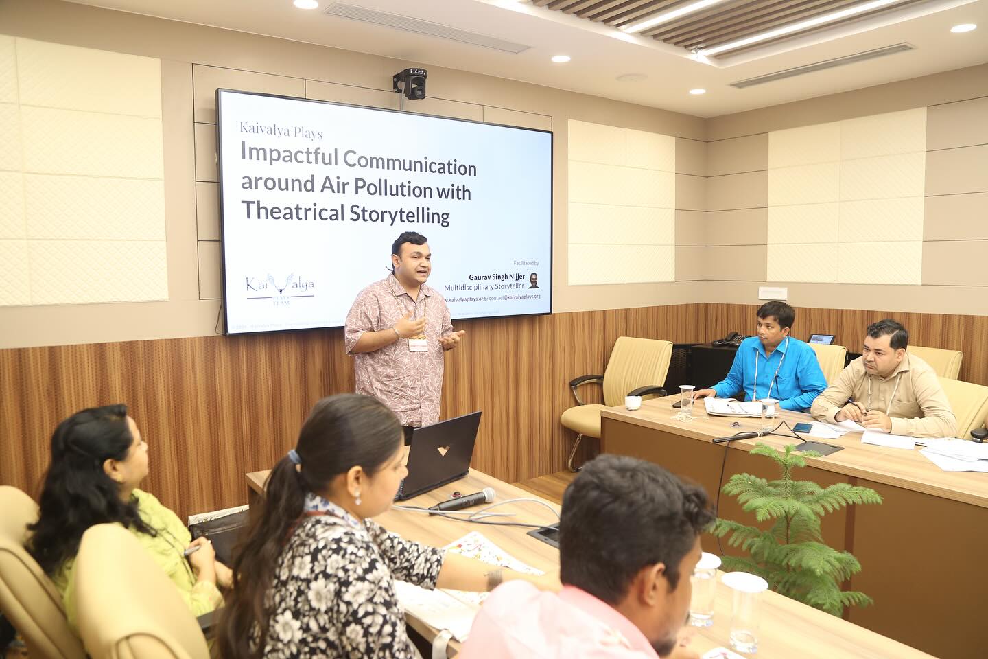 When the government calls on you to transform how India talks about air pollution 🌬️
Last month, Gaurav was invited by the Ministry of Environment, Forest & Climate Change, the Commission for Air Quality Management, and CMS VATAVARAN to lead a capacity-building workshop for communication experts shaping Delhi-NCR’s clean air campaigns.
The room included: Joint Secretaries and Deputy Directors from MoEFCC, Member-Secretary of CAQM, Communication leads from WWF-India, TERI, JNU, and School of Planning & Architecture and representatives from 20+ Environmental Information, Awareness and Capacity Building (EIACP) Centres 🌳
What we did:
Through applied improv games participants learned to turn dense technical data into emotionally resonant narratives that inspire action—not just awareness. 🌏
The result? Communication experts left with concrete tools to create campaigns that move people—from understanding air pollution to changing their behavior around it.
When critical environmental issues need creative communication strategies, organizations trust Kaivalya Plays to deliver workshops that transform how teams think, speak, and connect with their audiences.
Ready to bring applied improv to your organization’s toughest communication challenges? Let’s play!
#AppliedImprov #EnvironmentalCommunication #ClimateAction #AirQuality #MoEFCC #CleanAir #StorytellingForChange #KaivalyaPlays #CapacityBuilding #GovernmentOfIndia #TheatricalStorytelling #BehavioralChange