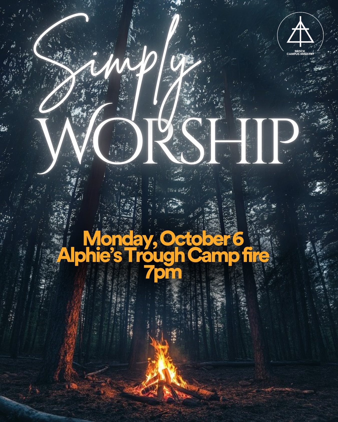 Our first worship night of the year!
Join us next Monday (October 6) at 7pm for Simply Worship! A laid-back night of worshipping God together while enjoying the beauty of His creation as we sit around the campfire.
All are welcome! Snacks will be provided. We will see you there!