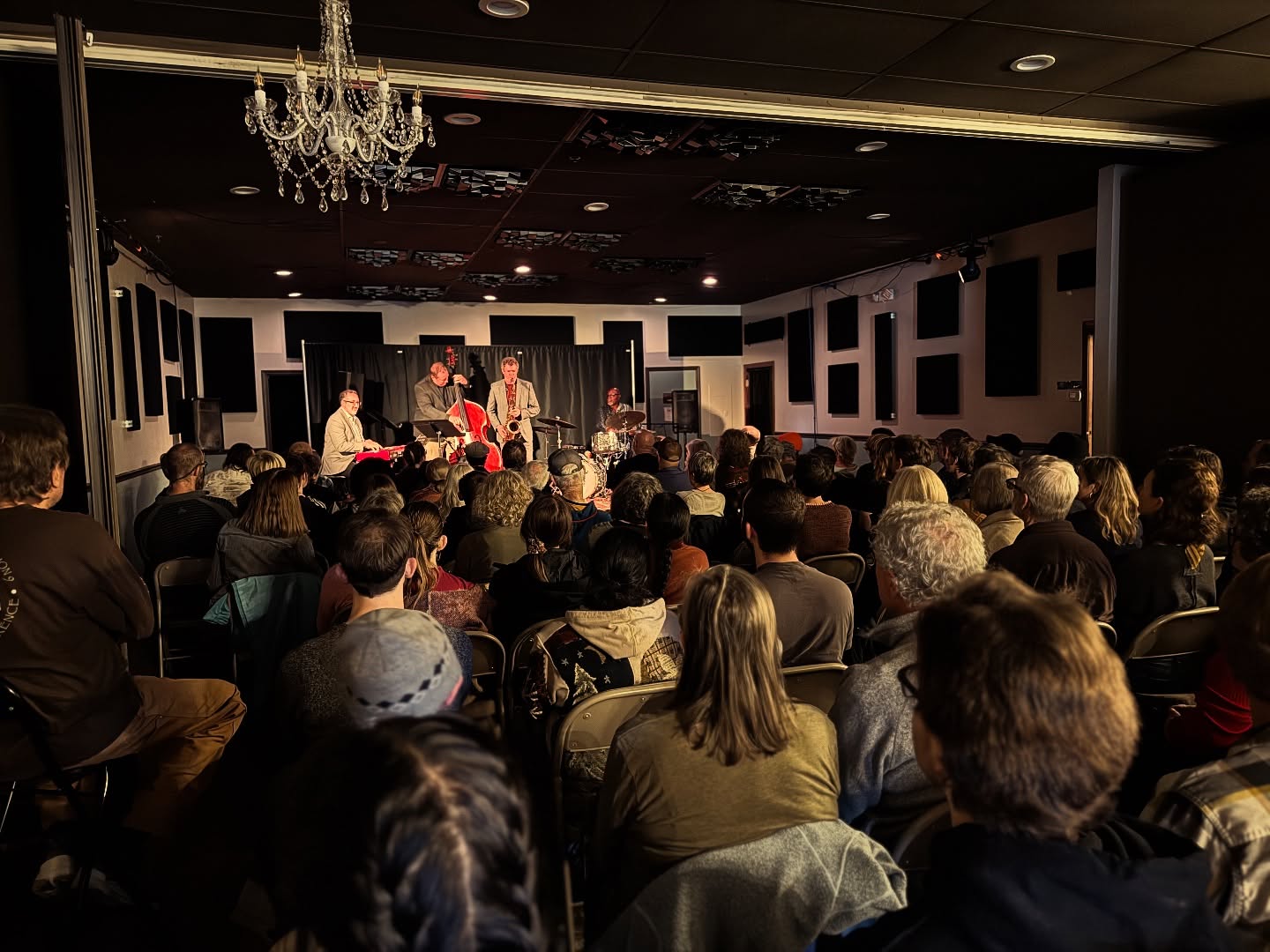 Sold out house for the Coltrane Equinox Celebration featuring an all-star group of Arizona musicians, headed by legendary drummer Lewis Nash perform Coltrane’s suite in its entirety. Nash was joined by Tucson musicians Brice Winston on tenor saxophone and Angelo Versace on piano, and Flagstaff’s own Chris Finet on bass.
Thank you to our amazing community support! Your presence and donations help us continue our mission of providing exciting and creative music here in Flagstaff! So glad to host this in the @beaverstreettheatre as well 🙌