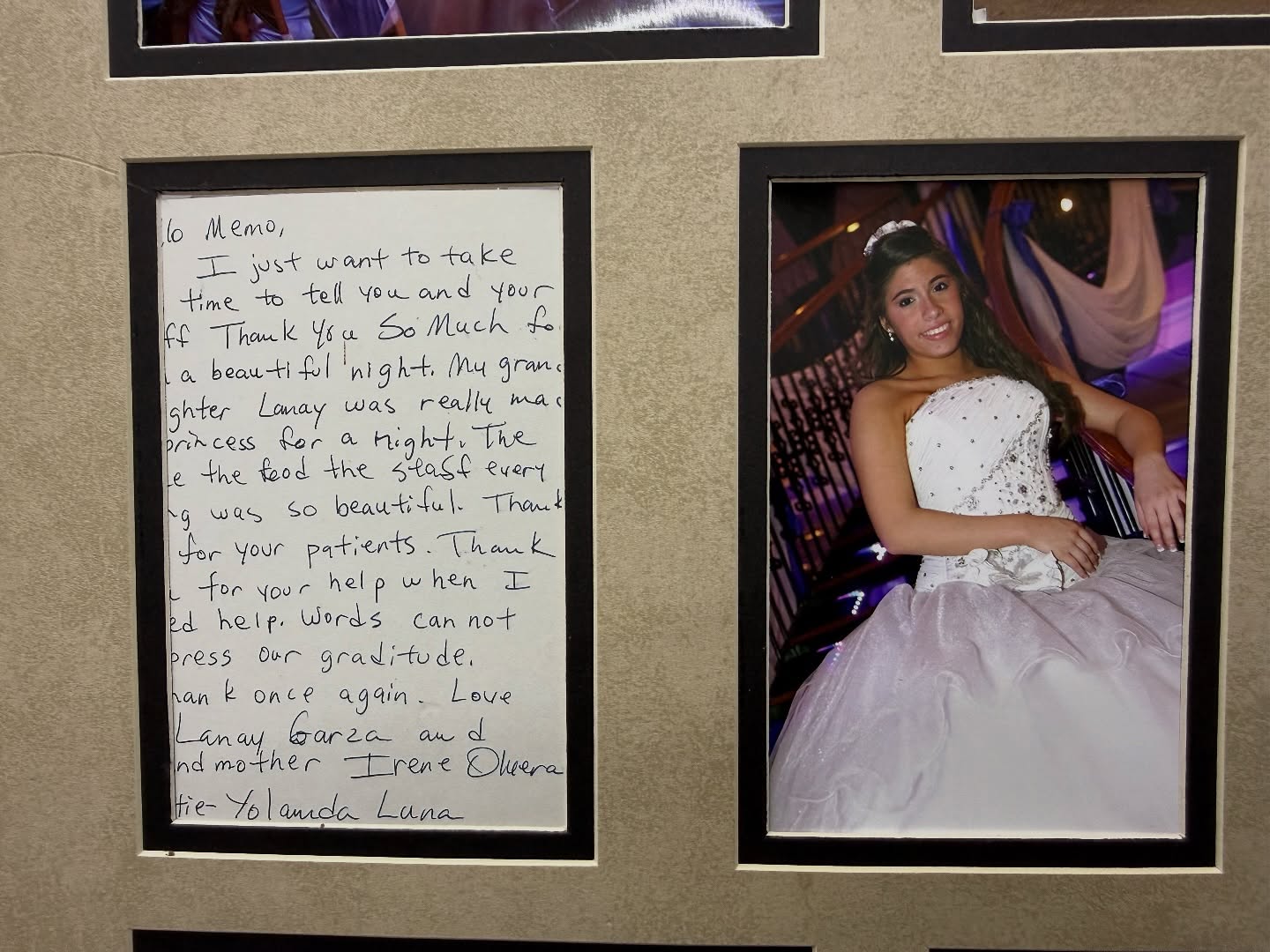 Today we were doing some house keeping and I ran into this. A note from a Grandmother who hosted her granddaughter’s quinceañera with us. The late Ms. Olvera was not only one of my favorite clients but one of my favorite people. It is so easy for us to get caught up in wanting to be the best but the people and their stories is why we should strive to do the best we can. ALWAYS. RiP 🙏🏼🕊️ Ma’am.
-Memo G.
Owener
The ANAIS Event Co.