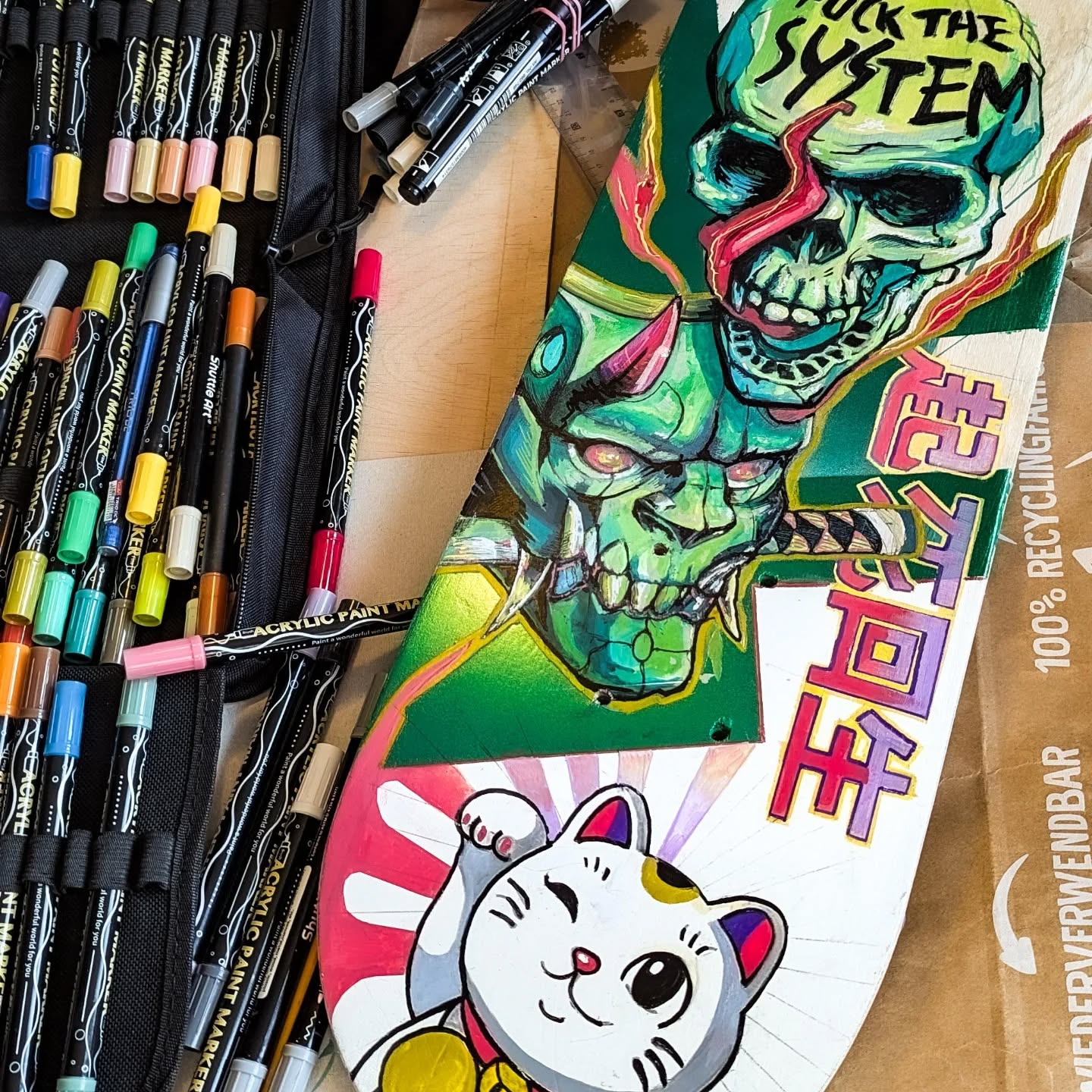 Experimenting with something new 🎨🛹
Just got 5 blank skateboards and I’m turning each one into a unique piece of art.
Here’s a sneak peek of the first one 😉
What do you think?
#skatedeckart
#SkateArt
#CustomSkateboard
#DeckArt
#HandPainted
#streetartvibes atee
#ArtOnWheels
#acrylicmarkers
#illüstrationart
#customdeck