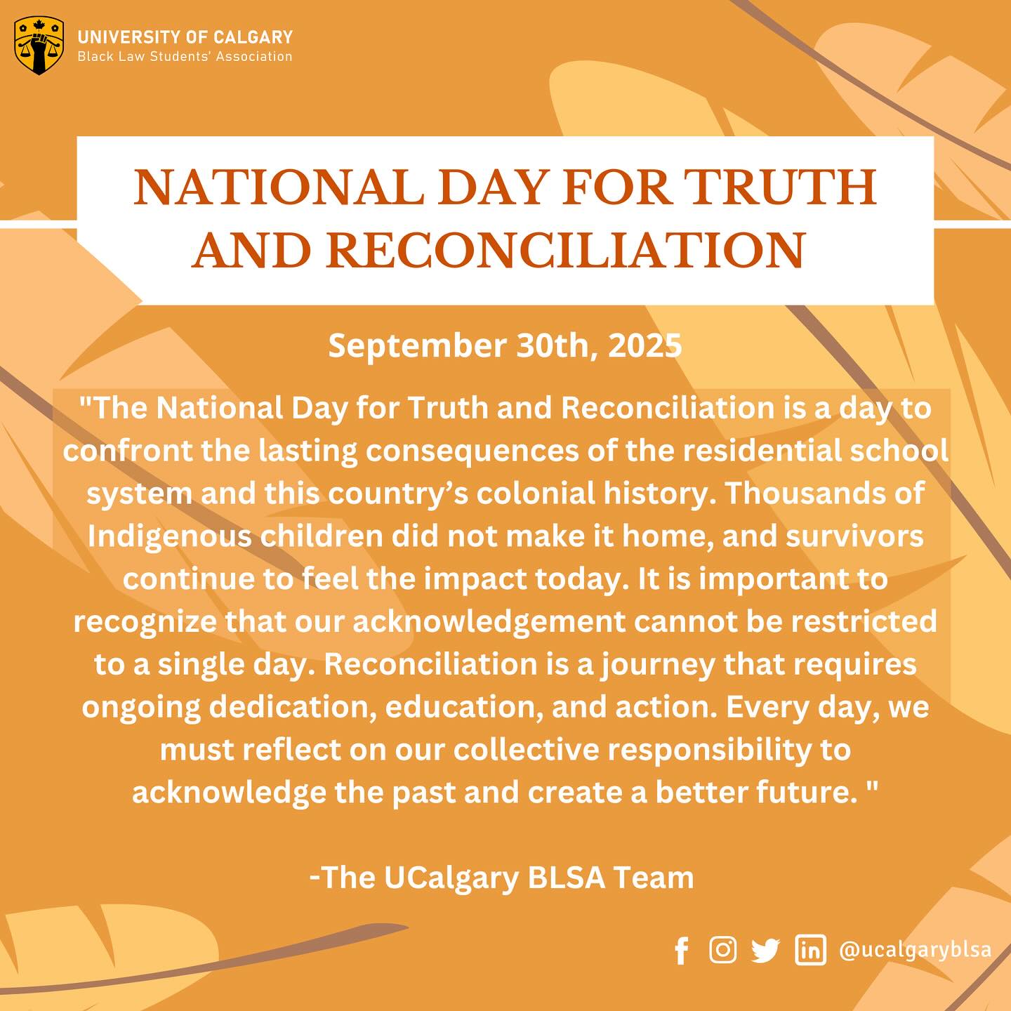 On National Day for Truth and Reconciliation, we honour the survivors, remember those who were lost, and reaffirm our commitment to reconciliation and meaningful action.