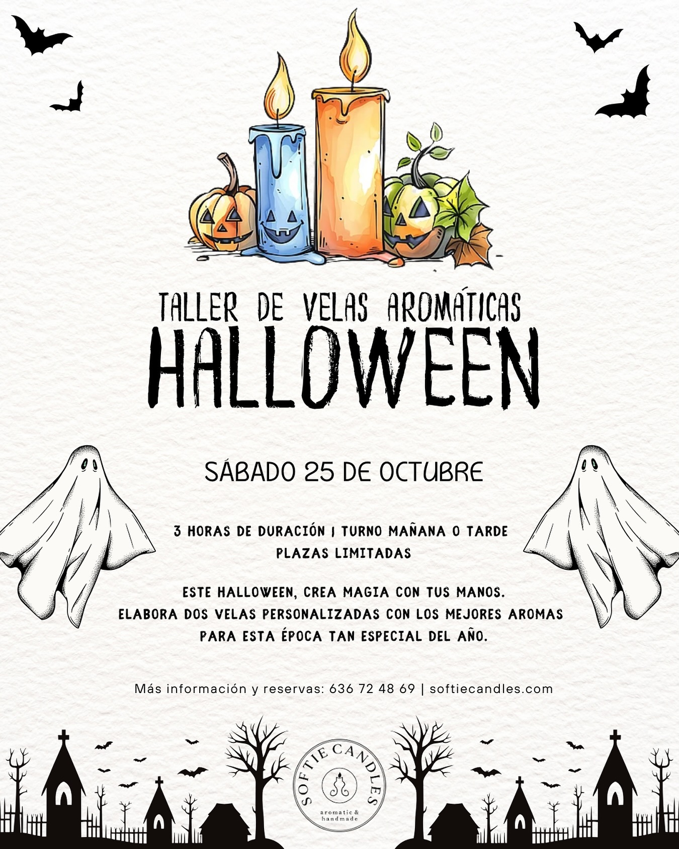 🕯️✨ ¡Halloween se vive mejor con velas hechas por ti mism@! ✨🕯️
El sábado 25 de octubre te esperamos en Alicante con un plan creativo, diferente y mágico:
💀 Taller de Velas Aromáticas: Especial Halloween 👻
Durante 3 horas aprenderás a crear dos velas artesanales en tarro y una vela decorativa de Calabaza. Totalmente personalizadas: podrás elegir los aromas, colores y decoraciones para darles un toque único 🎃.
Un plan perfecto para disfrutar de la creatividad, desconectar y llevarte a casa tus propias velas hechas a mano con materiales naturales 🌿.
Además, el taller incluye:
✨ Todos los materiales y utensilios
✨ Regalo sorpresa de nuestra tienda 🛍️
✨ Picoteo delicioso para disfrutar mientras creas
✨ Un ambiente acogedor ideal para compartir
📍 Hotel NH Alicante
🕒 Turno de mañana: 11:00 – 14:00
🕒 Turno de tarde: 17:00 – 20:00
👥 Plazas limitadas – ¡no te quedes sin la tuya!
Reserva ya tu plaza en nuestra web o por mensaje 💌
#TallerDeVelas #HalloweenAlicante #PlanesAlicante #Alicante #VelasArtesanales #HechoAMano #Halloween2025