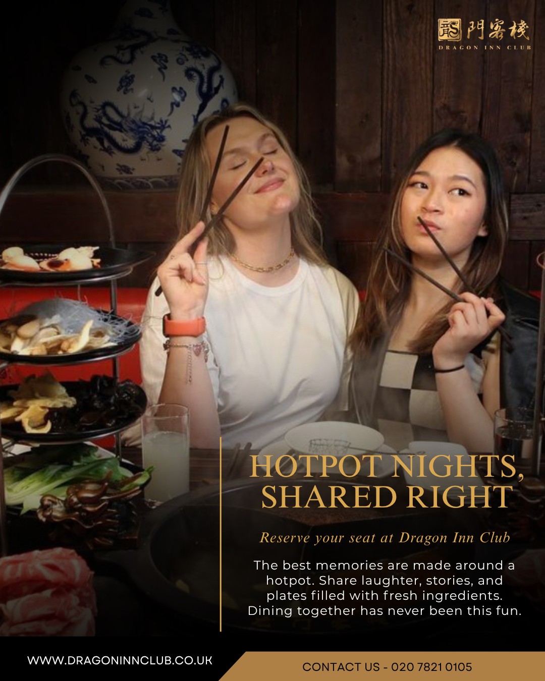 Friends + hotpot = the perfect evening. Every dip, every bite, every laugh makes the night special. Bring your favourite people and join us.
#Dragoninclub #Sichuan #Sichuanhotpot #dimsum #london #pimilco #londonvictoria #buckinghampalace #chelsea #theatres