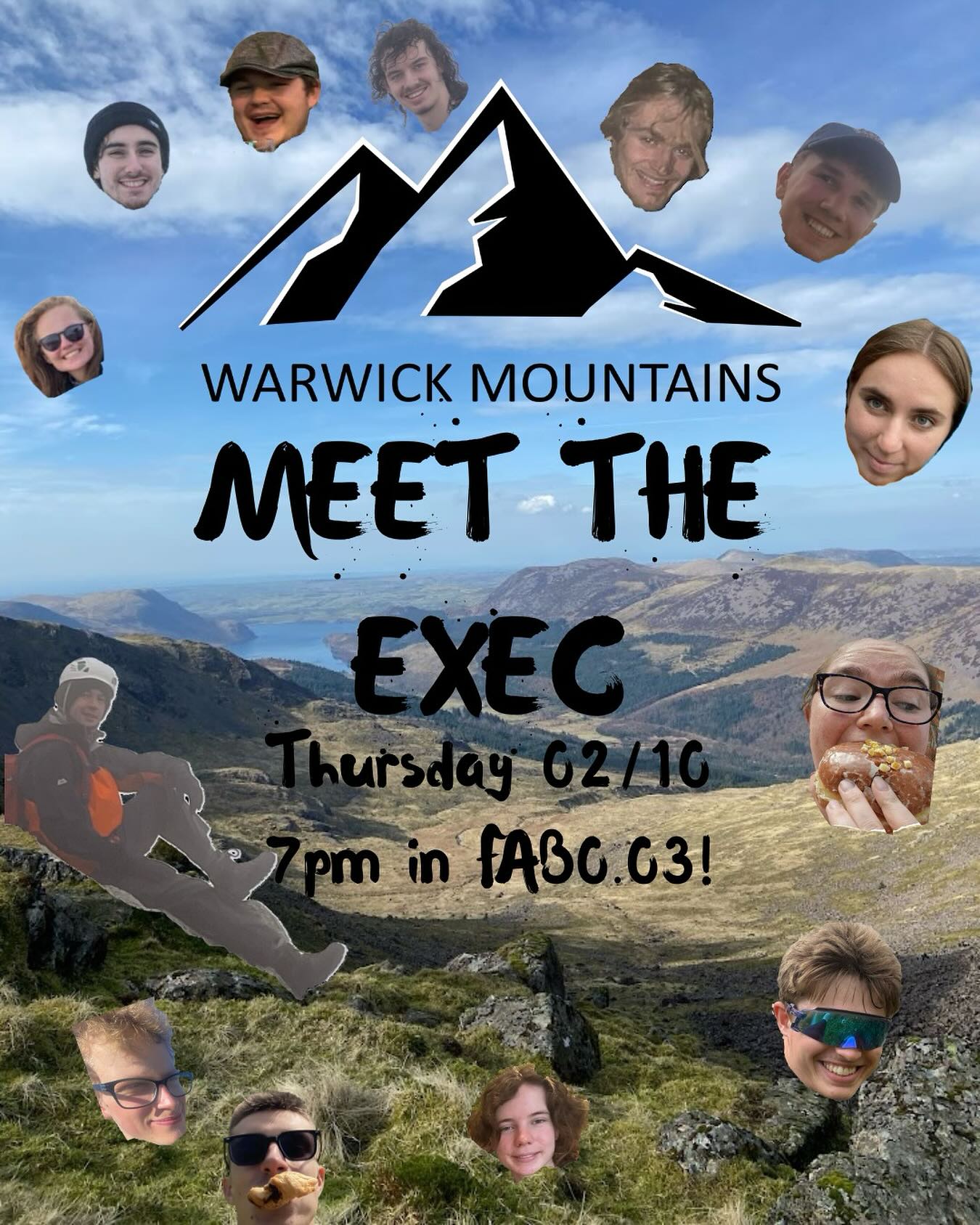 Mountaineers!!
As part of our freshers’ week lineup, we’re hosting a Meet the Exec event! This gives you a chance to come and have a chat with us, and lets us tell you a bit about how we run the club and how you can get involved!! We look forward to seeing you there!!