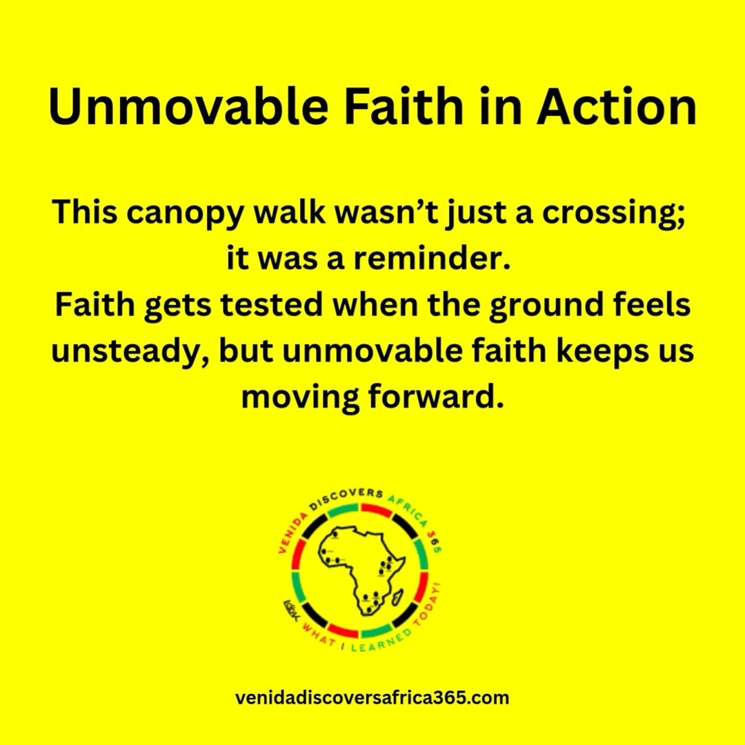 Unmovable Faith in Action
Slide 1 - Still Photo of me on the Canopy Walk in Rwanda. A suspension bridge that is 525 feet long and 230 feet high.
Slide 2 - A striking video of the canopy walk.
Slide 3 - Faith isn’t just what we believe, it’s what we do when the ground shakes.
CTA: If you were on this bridge, would you cross it? Comment YES if you’d take the walk!
🌍 #BlindFaith #VenidaDiscoversAfrica365 #UnmovableFaith #FaithInAction