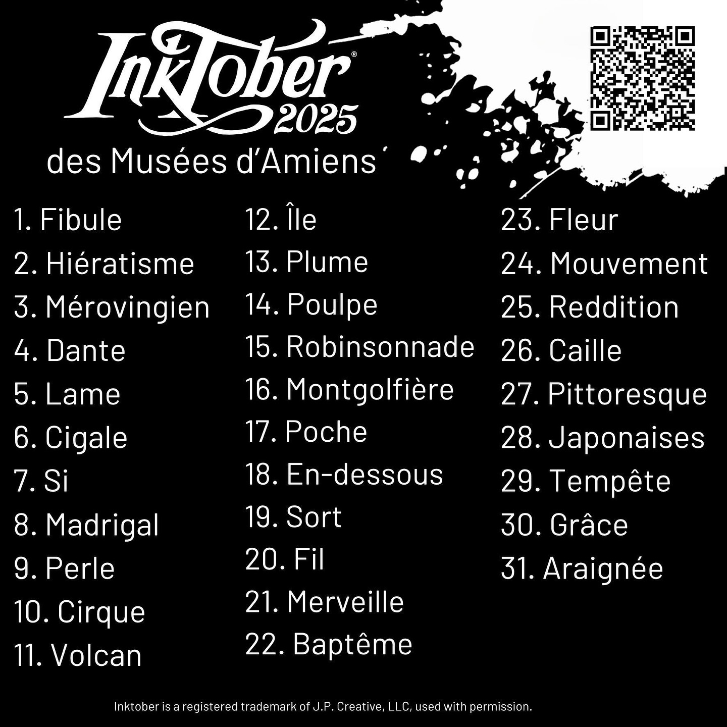 Cette année, je me lance pour la première fois dans le défi #inktober2025 J’ai décidé de suivre la liste du Musée de Picardie
L’idée est simple : 31 jours, 31 mots, et autant d’occasions de s’inspirer des thèmes proposés et de laisser libre cours à sa créativité.
Pour moi, ce sera l’occasion de mêler plusieurs univers qui me tiennent à cœur :
🖤 des anecdotes historiques et textiles
🖤 des créations, et même
🖤 des modèles gratuits
C’est donc une aventure que je souhaite à la fois historique, pégagogique et créative !!
La liste des 31 mots est juste ici. Elle guidera mes publications tout au long du mois.
Alors, rendez-vous chaque jour d’octobre pour suivre ce fil… Un mois pour créer, raconter et partager.