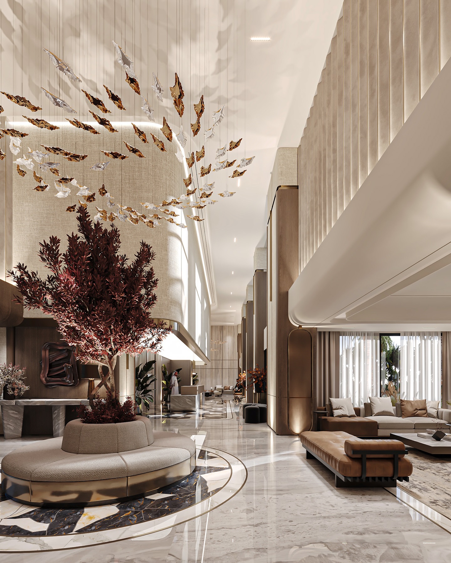✨ A New Icon on Al Khobar Beach ✨
A lobby designed to set new standards in elegance and comfort. Every detail reflects the harmony of art, architecture, and nature.
🏛️ Highlights:
• Luxurious marble flooring with natural light accents
• Double-height ceiling with an artistic floating installation
• Central indoor tree bringing life and warmth into the space
🌊 A refined expression of luxury waterfront living in the heart of Al Khobar.
Design by Maroon Architects
#MaroonArchitects #Khobar #SaudiArabia #LuxuryLiving #LobbyDesign #Architecture #interior #design #ksa #uae
