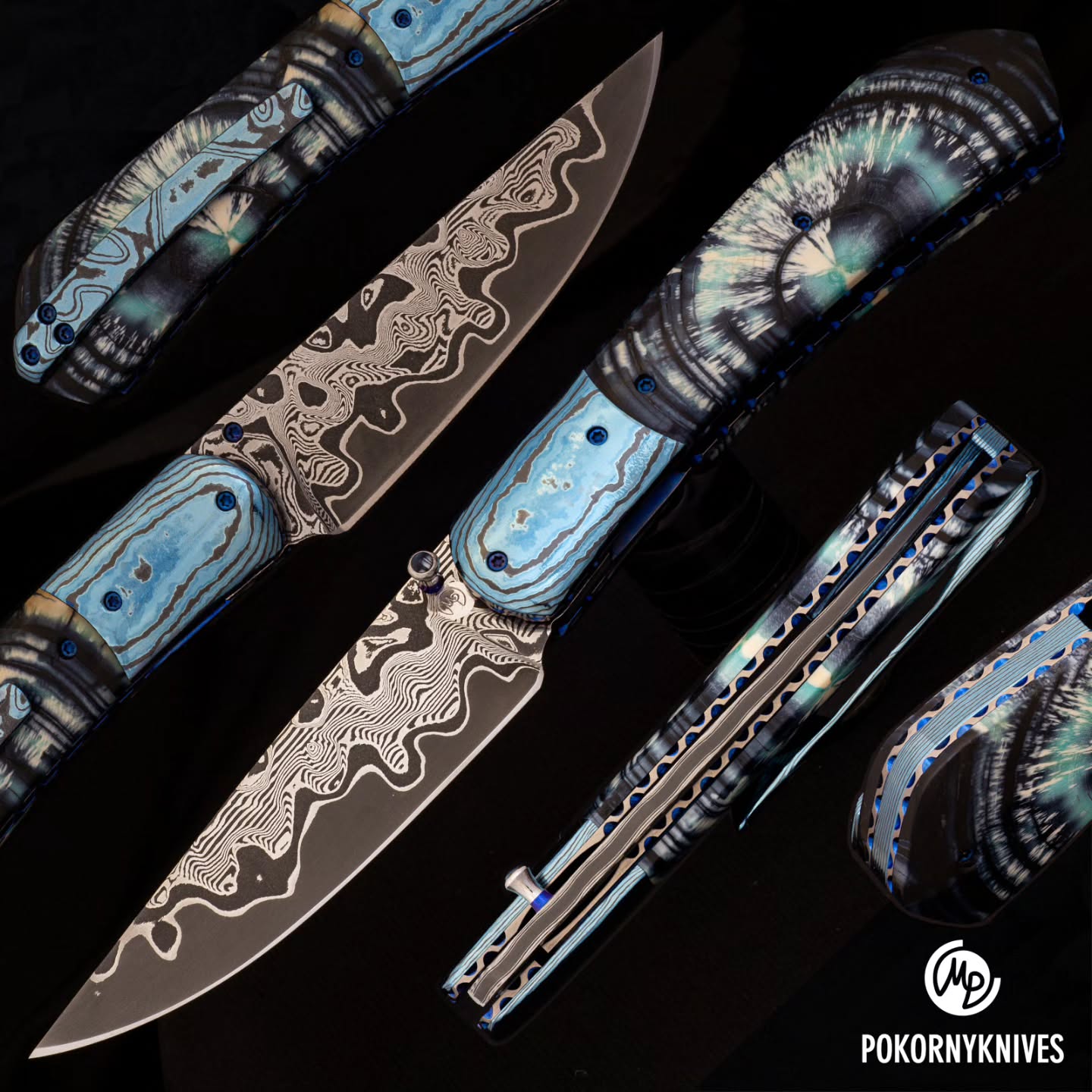 ICEBERG - Winter is coming, so I've something thematic here. #elmaxCORE blade with Aztec Layering and experimental pattern by @futuronforge
#mammoth ivory stabilized cross-cut handles
Titanium-Zirconium 3-alloy ( #rainbowzr ) bolsters, backspacer and clip with anodized "iceberg colors"
Titanium liners with bi-color anodizing, 3-component opening pin w. mammoth insert
Knife is sold, thanks for watching.
#oneofakind #alchemysnotdead