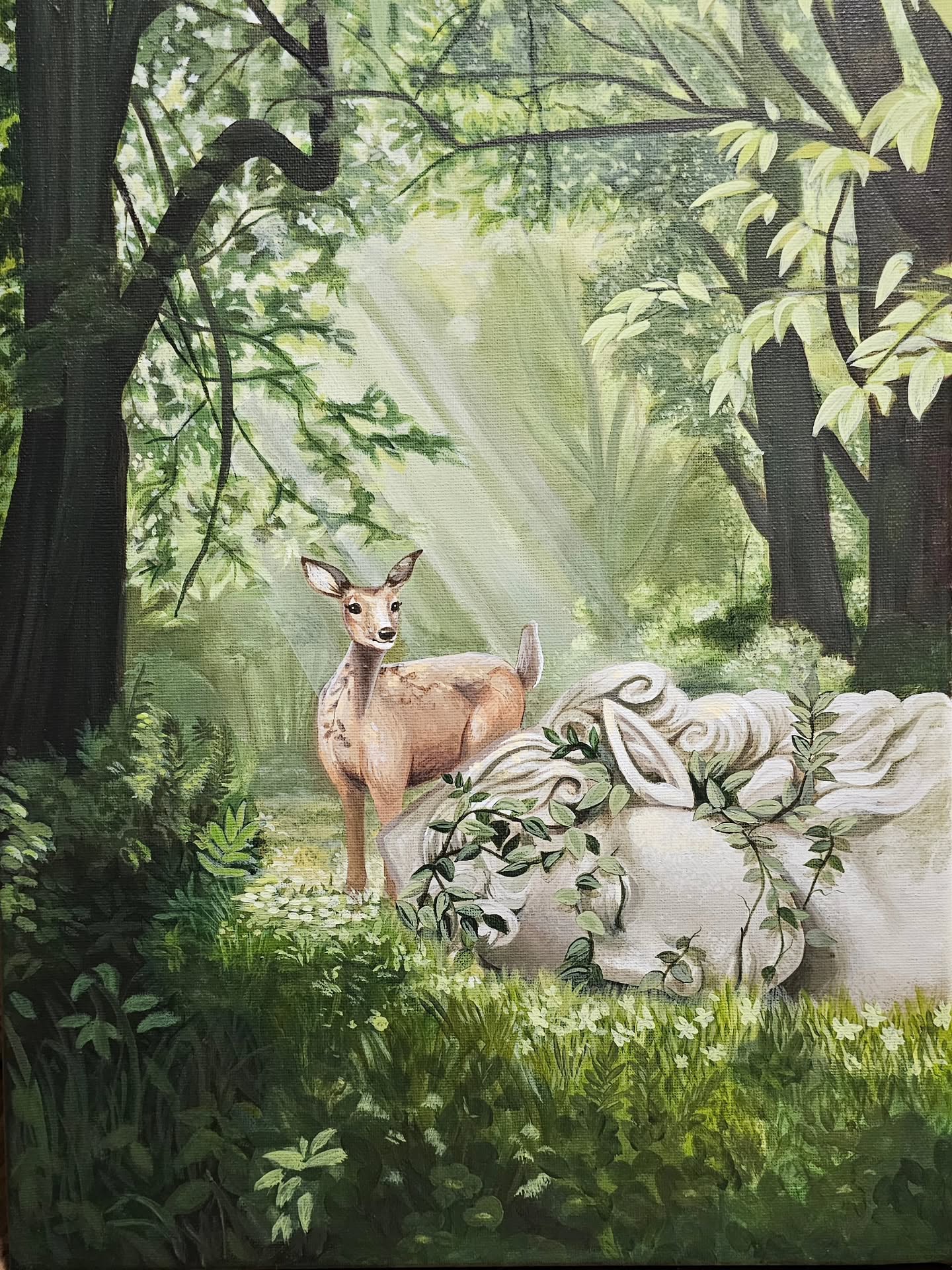 This is my second piece that will be in the Awakening gallery show that @skys_creativestudio and I are doing together at @proudestponypec that @theradiatorcollective has organized for us✨️ I really enjoyed painting this piece and it was a great challenge for me to keep trying to develop my skills! Exploring more of what makes me happy and incorporating them into my works has been such a wonderful experience 💖
The show opens on October 5th at 6:30pm and will stay up for two weeks, so if you're in the Picton area and want to see our works in person, please check it out!!
#traditionalartist #traditionalart #painting #acrylicpainting #canadian #canadianartist #woman #femaleartist #fantasy #statue #ruins #overgrown #deer #doe #fantasy #awakening #gallery #galleryshow