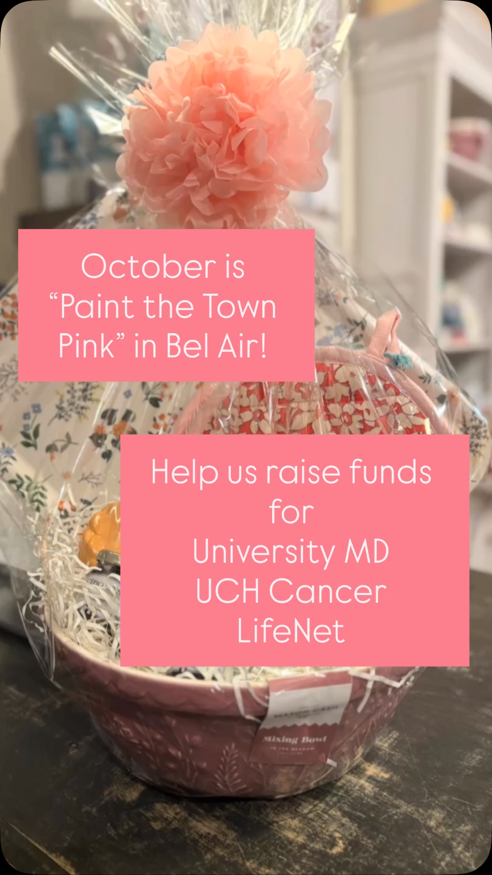 For the entire month of October enter for a chance to win this Bowl full of kitchen goodies (valued over $200)!
🩷 Tickets are $5
🩷 ALL proceeds benefit
University of MD UCH Cancer
LifeNet
🩷 The Nest will match ALL tickets
sold