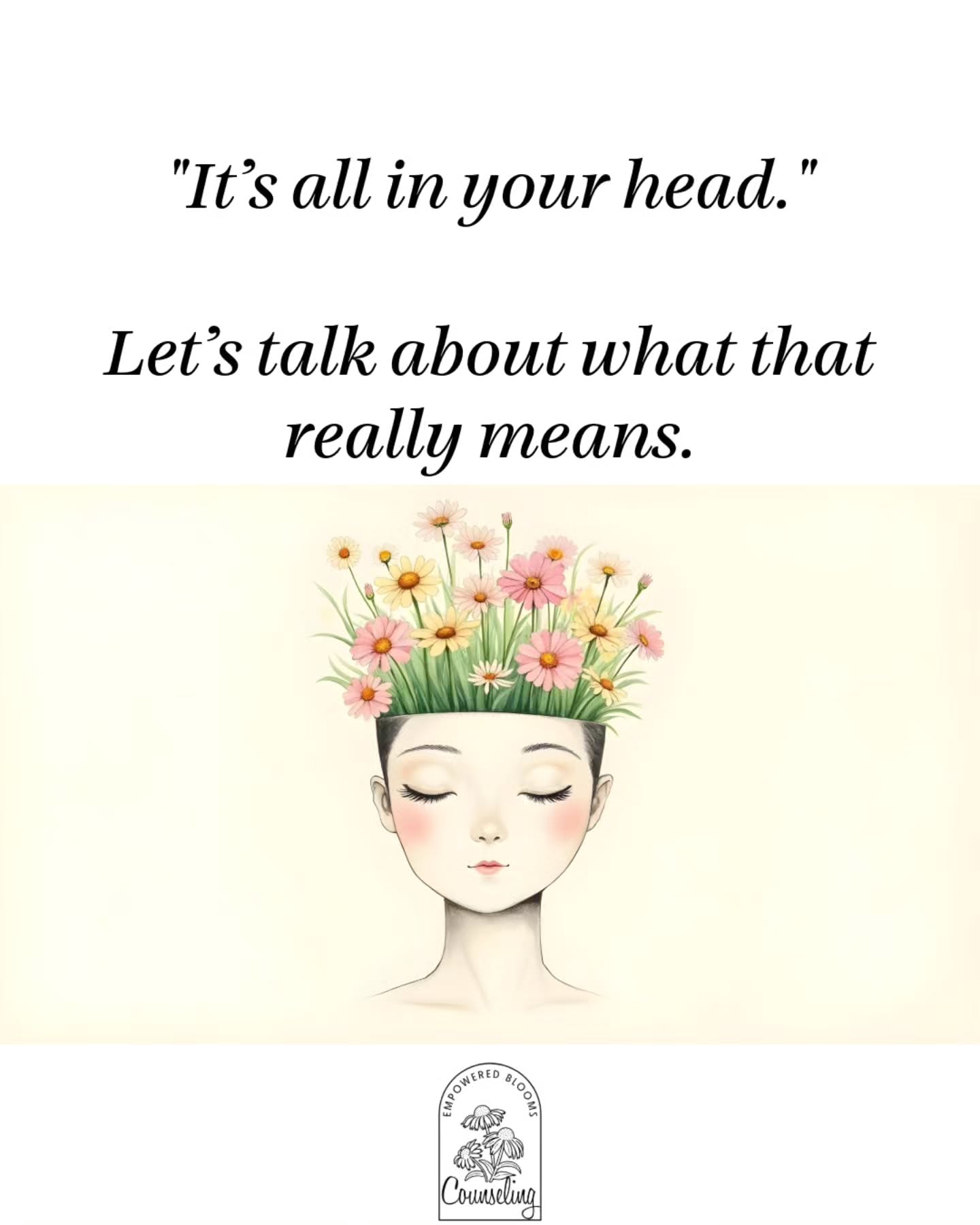 Have you ever been told, “It’s all in your head”?
It’s a phrase that can feel invalidating — like what you’re feeling isn’t real or important.
But here’s the truth: your brain is in your head, and it’s one of the most powerful organs in your body.
Just like your heart can develop rhythm changes or your stomach can become upset, your brain can experience stress, imbalance, and illness too.
✨ Mental health struggles are real.
✨ They’re not a sign of weakness.
✨ They’re signals from your brain and body that care and support are needed.
You’re not broken — your brain just needs compassion, understanding, and healing. 💛
Caring for your mind is caring for your health. 🌿
If this resonates, save it for later or share it with someone who needs the reminder.
And if you’ve ever been told “it’s all in your head,” you’re not alone.
Let’s change the narrative together.
🪷
#EmpoweredBloomsCounseling #EmpoweredHealing #BloomWithCompassion #MindfulGrowth
#MentalHealthAwareness #BrainHealthMatters #Psychoeducation #TherapyIsHealing #ItsAllInYourHeadReframed
#YouAreNotBroken #YourFeelingsAreValid #HealingIsHealth #CompassionateCare #MentalWellnessJourney
#TherapistThoughts #TherapistOnInstagram #MentalHealthMatters #HealingTogether #mentalhealthmonday #alma #BlackTherapist