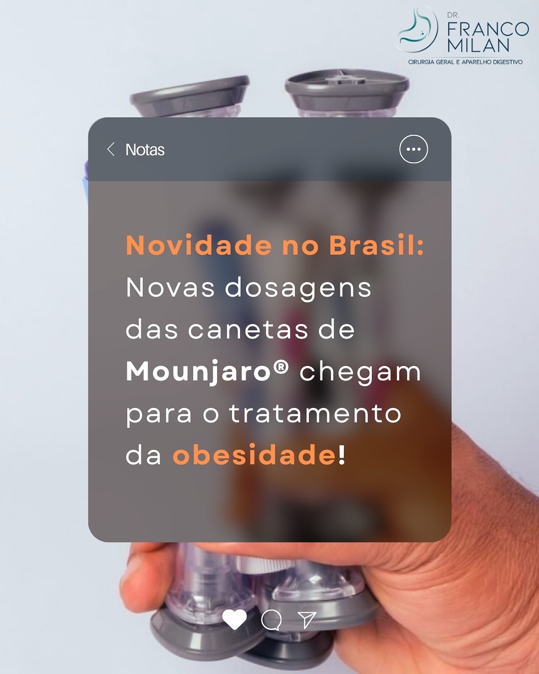 ✨ Novidade no tratamento da obesidade e diabetes!
O Mounjaro (tirzepatida) chegou ao Brasil com novas dosagens, trazendo ainda mais opções para personalizar o tratamento de cada paciente.
Esse avanço representa mais flexibilidade, segurança e eficácia no controle da glicemia e no auxílio à perda de peso.
Converse com seu médico para entender se essa medicação pode ser indicada no seu caso.
🔹 Informação médica, não substitui avaliação individual.
#Mounjaro #Tirzepatida #Obesidade #Diabetes #Saúde #Endocrinologia #Medicina #Tratamento #ControleDePeso #Inovação #drfrancomilan #gastro #saúdedigestiva