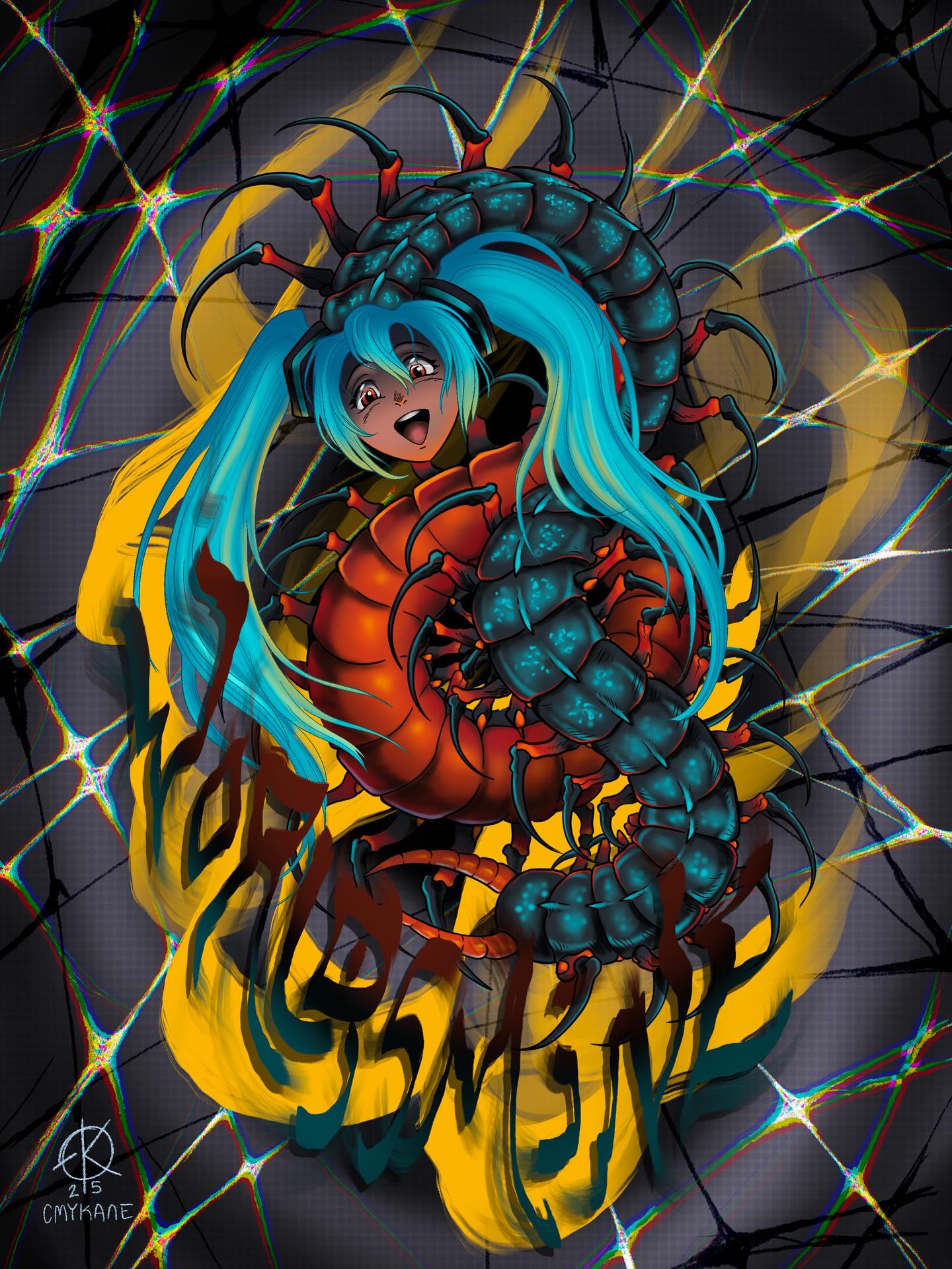 💙 W O R L D I S M I N E 💙 Mikupede digital illustration…. Would make a RAD tattoo nice and big ❤️🔥 #tattoo #illustration #hatsunemiku #mikutattoo #newschool #animetattoo #worldismine