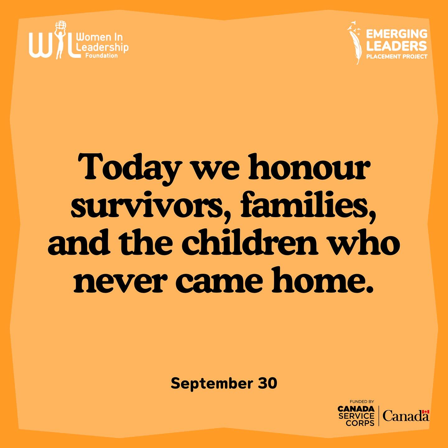 🧡 Today we honour Survivors, families, and the children who never came home.
Truth and Reconciliation is a call to listen, learn, and act. Together, we can build a future rooted in respect and inclusivity.
Proudly funded by Canada Service Corps
#TruthAndReconciliation #OrangeShirtDay #EmergingLeaders #WomenInLeadership #CanadaServiceCorps #LeadersToday #YouthInCanada